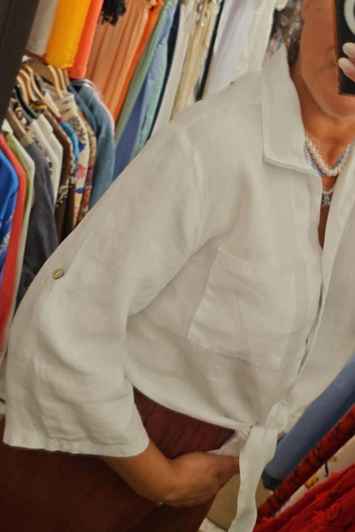 İtalyan Önden Bağlamalı Bluz Beyaz