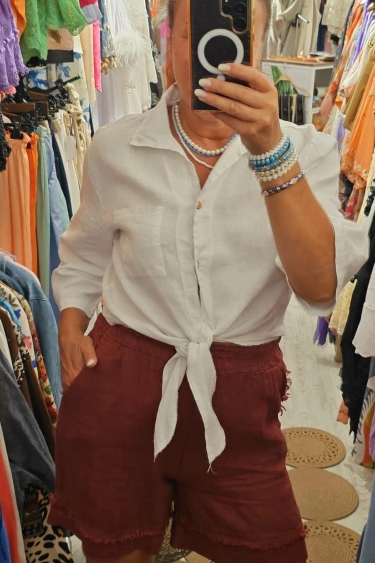 İtalyan Önden Bağlamalı Bluz Beyaz