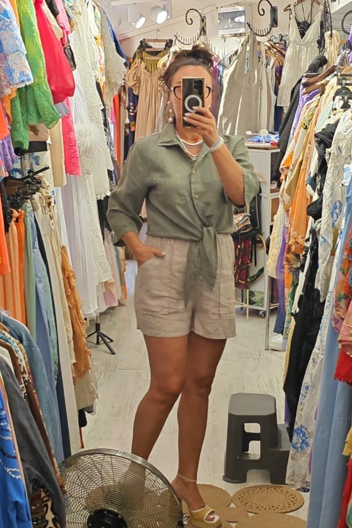 İtalyan Önden Bağlamalı Bluz Haki