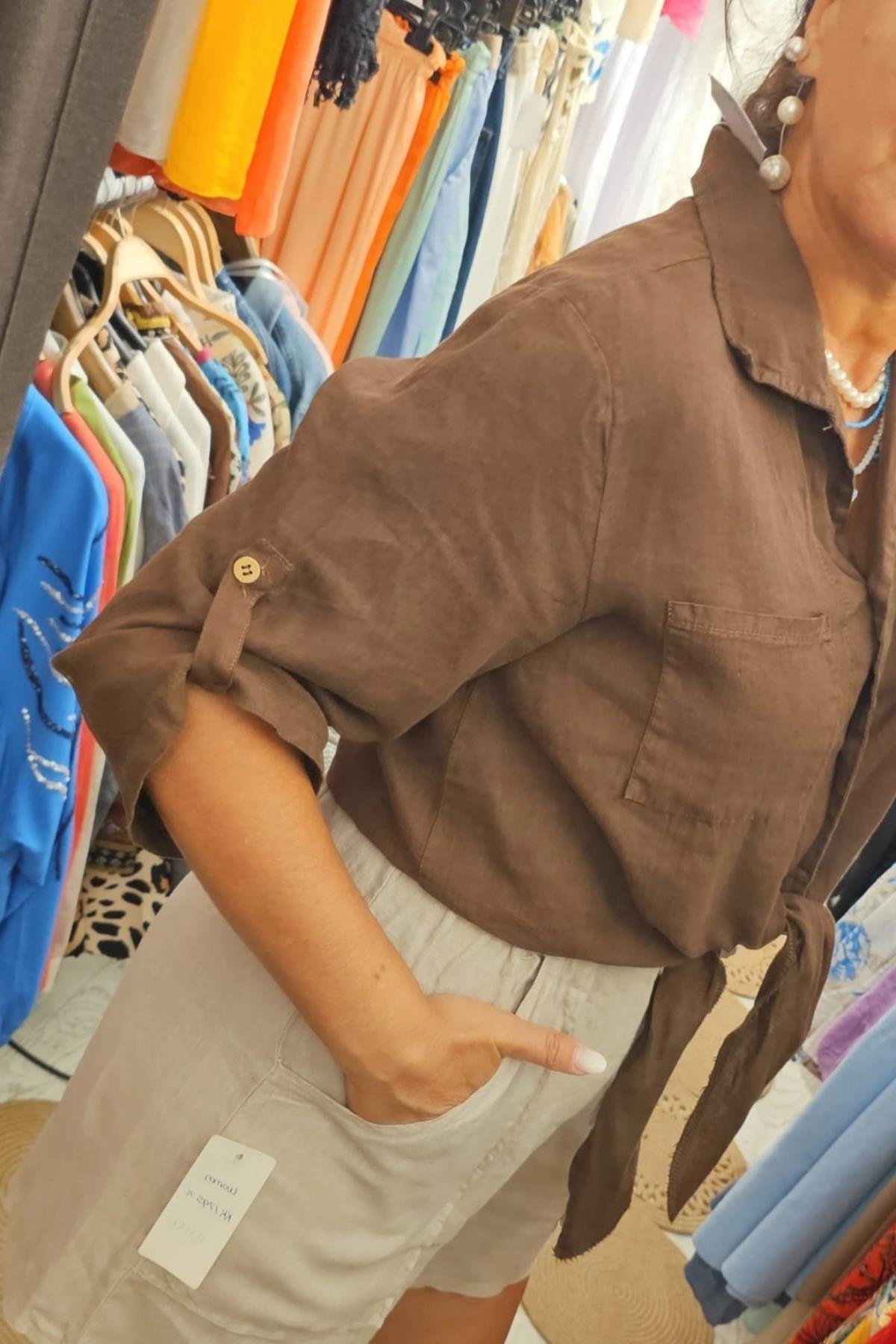 İtalyan Önden Bağlamalı Bluz Kahverengi