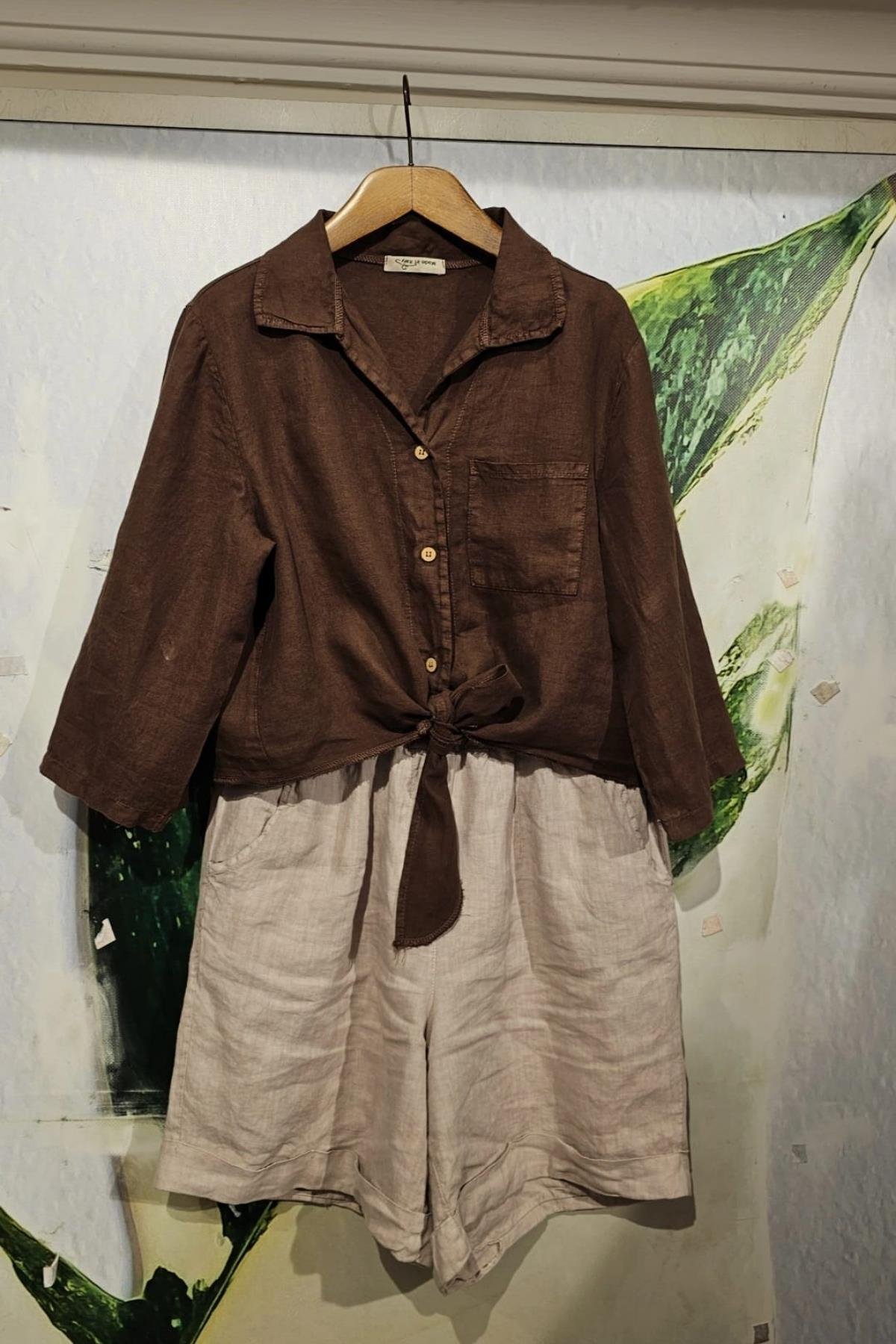 İtalyan Önden Bağlamalı Bluz Kahverengi