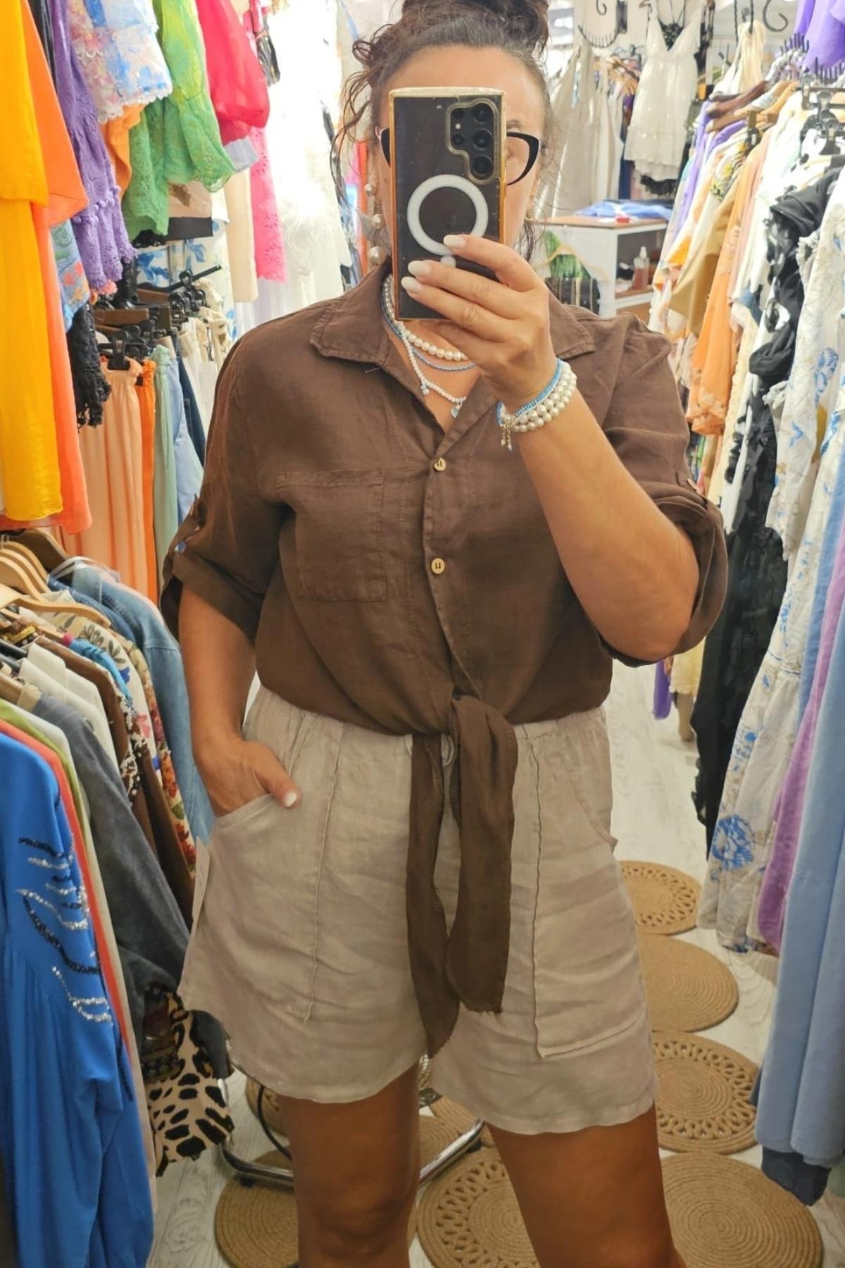 İtalyan Önden Bağlamalı Bluz Kahverengi