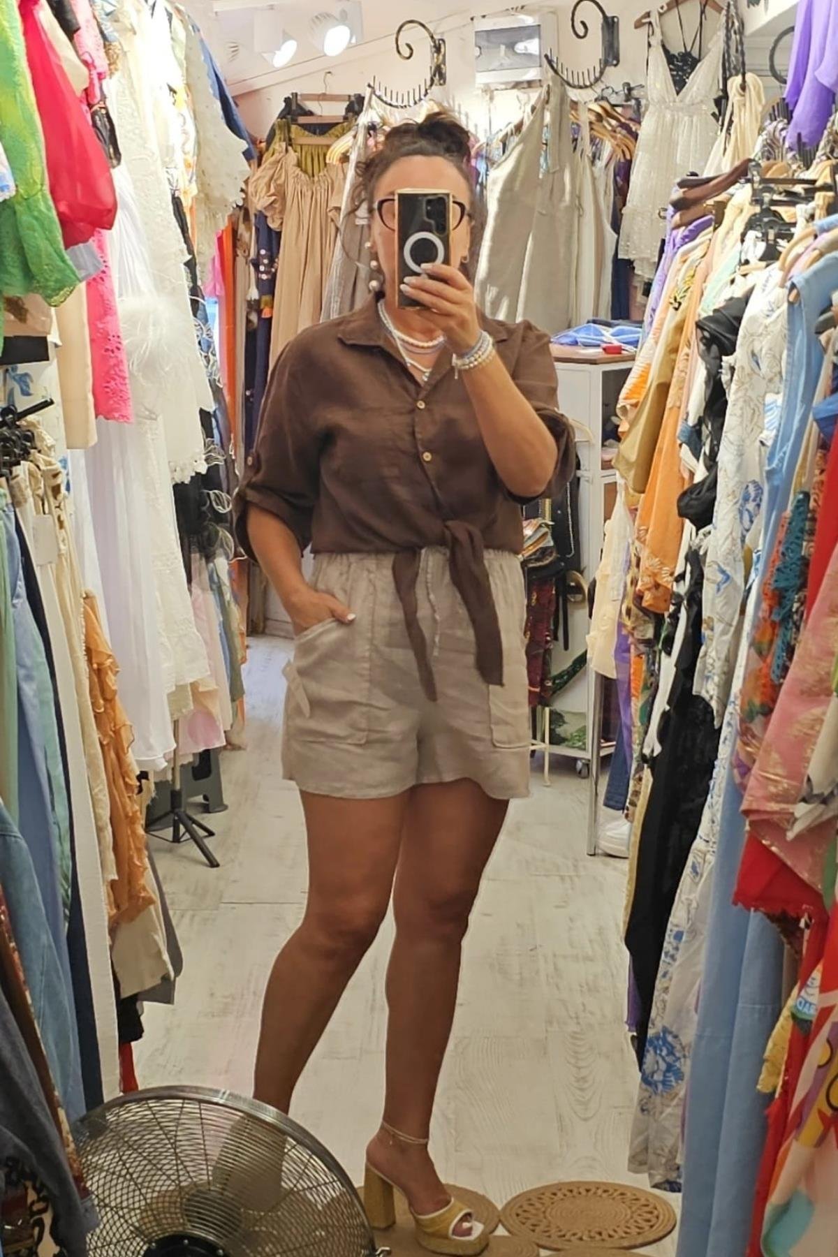 İtalyan Önden Bağlamalı Bluz Kahverengi