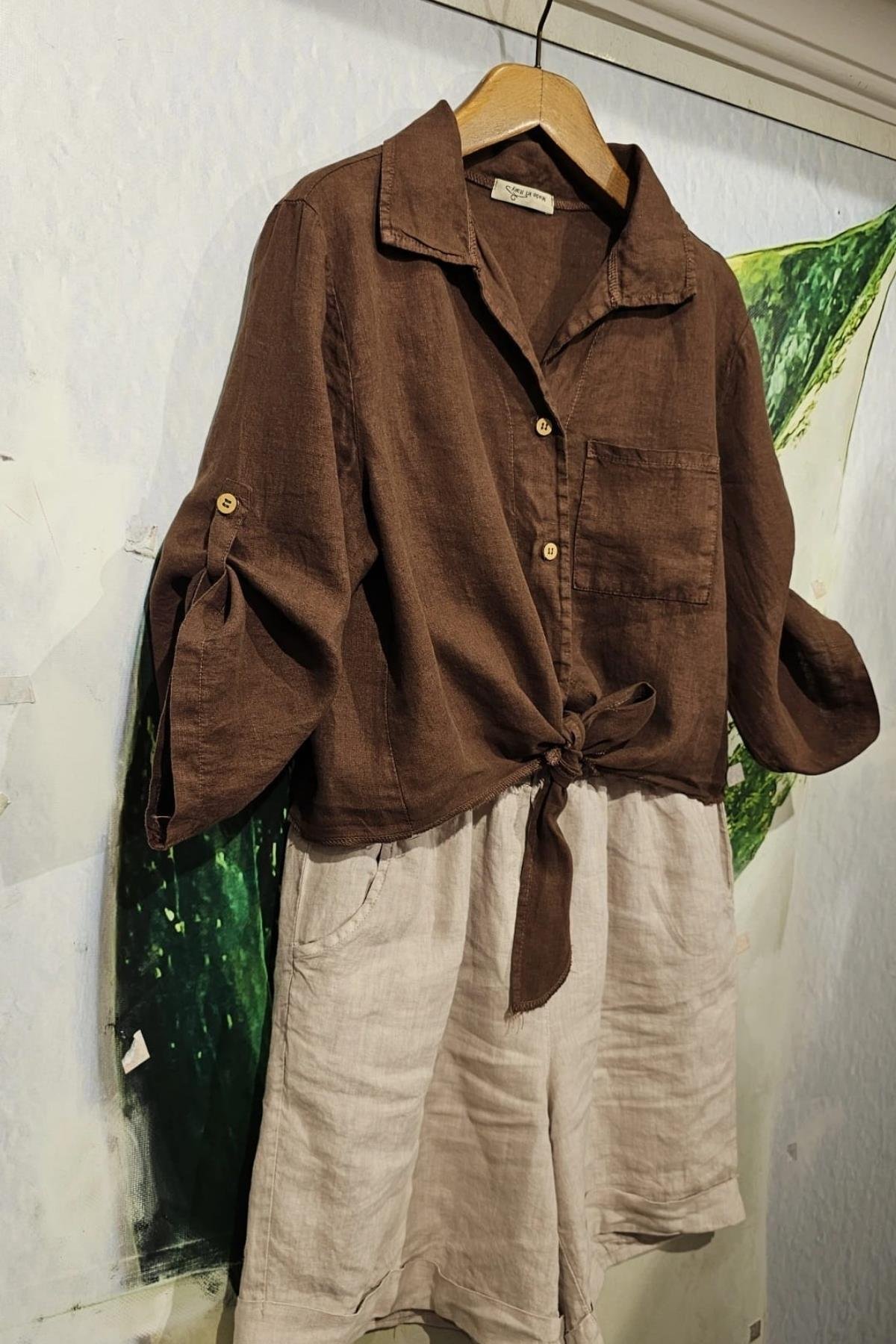 İtalyan Önden Bağlamalı Bluz Kahverengi