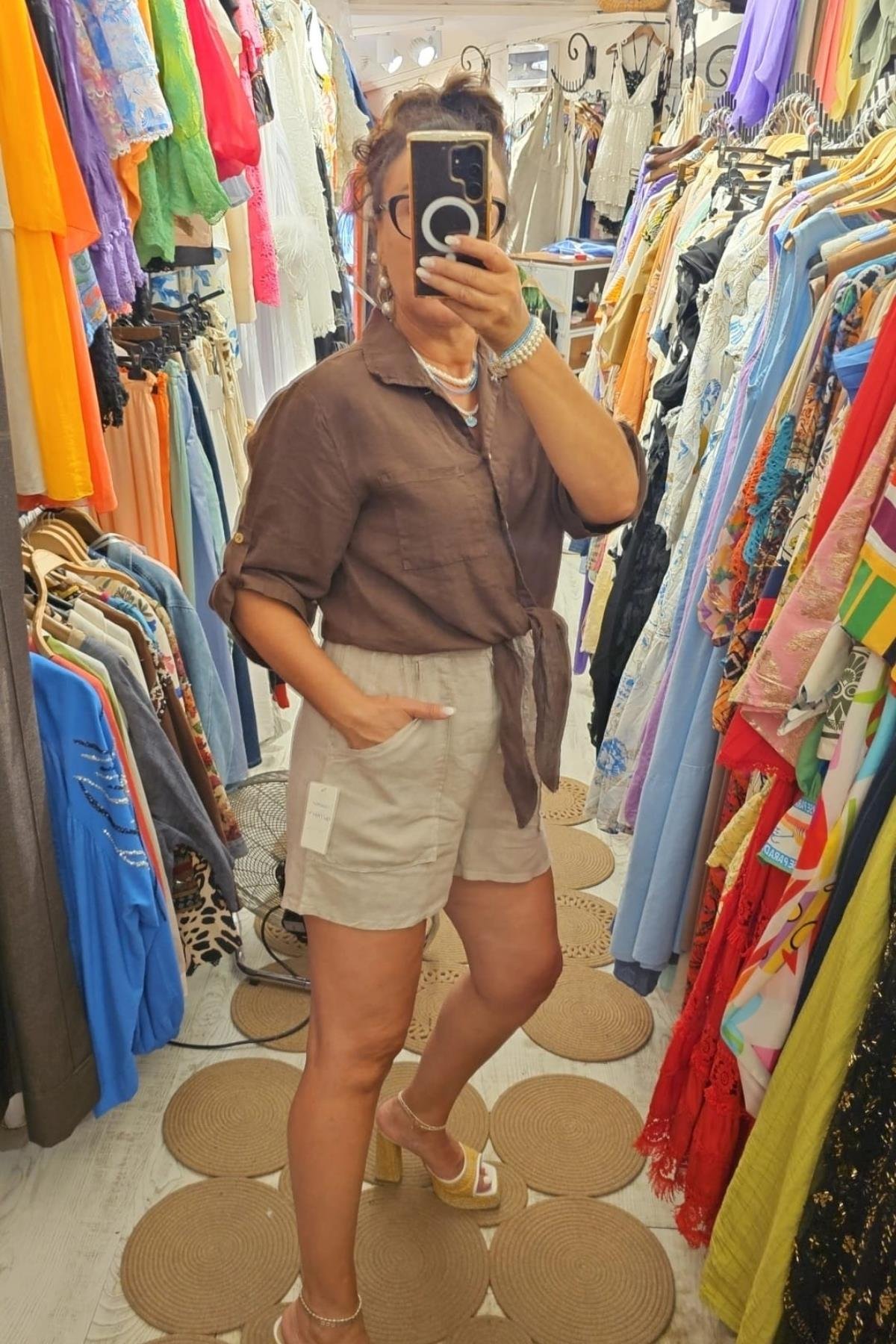 İtalyan Önden Bağlamalı Bluz Kahverengi