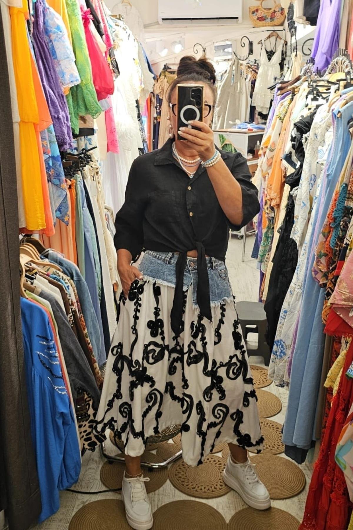 İtalyan Önden Bağlamalı Bluz Siyah