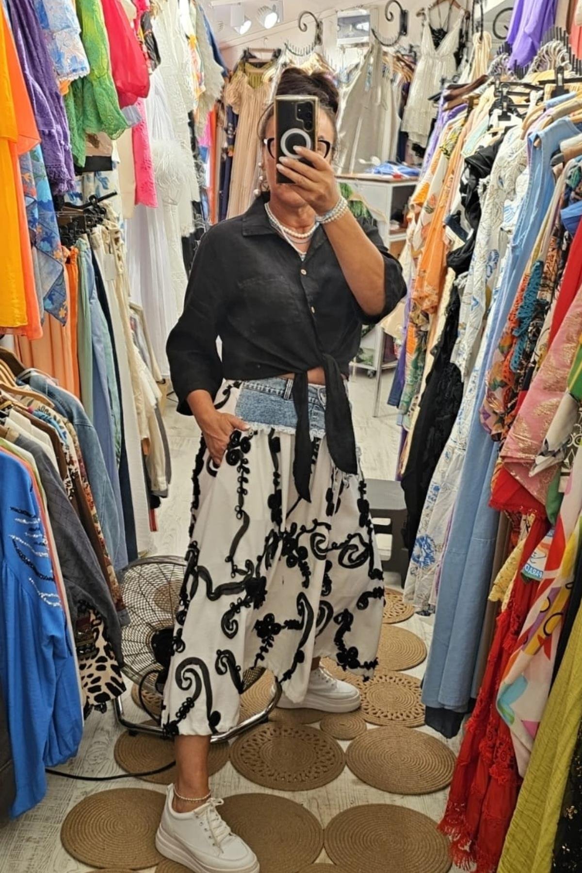 İtalyan Önden Bağlamalı Bluz Siyah