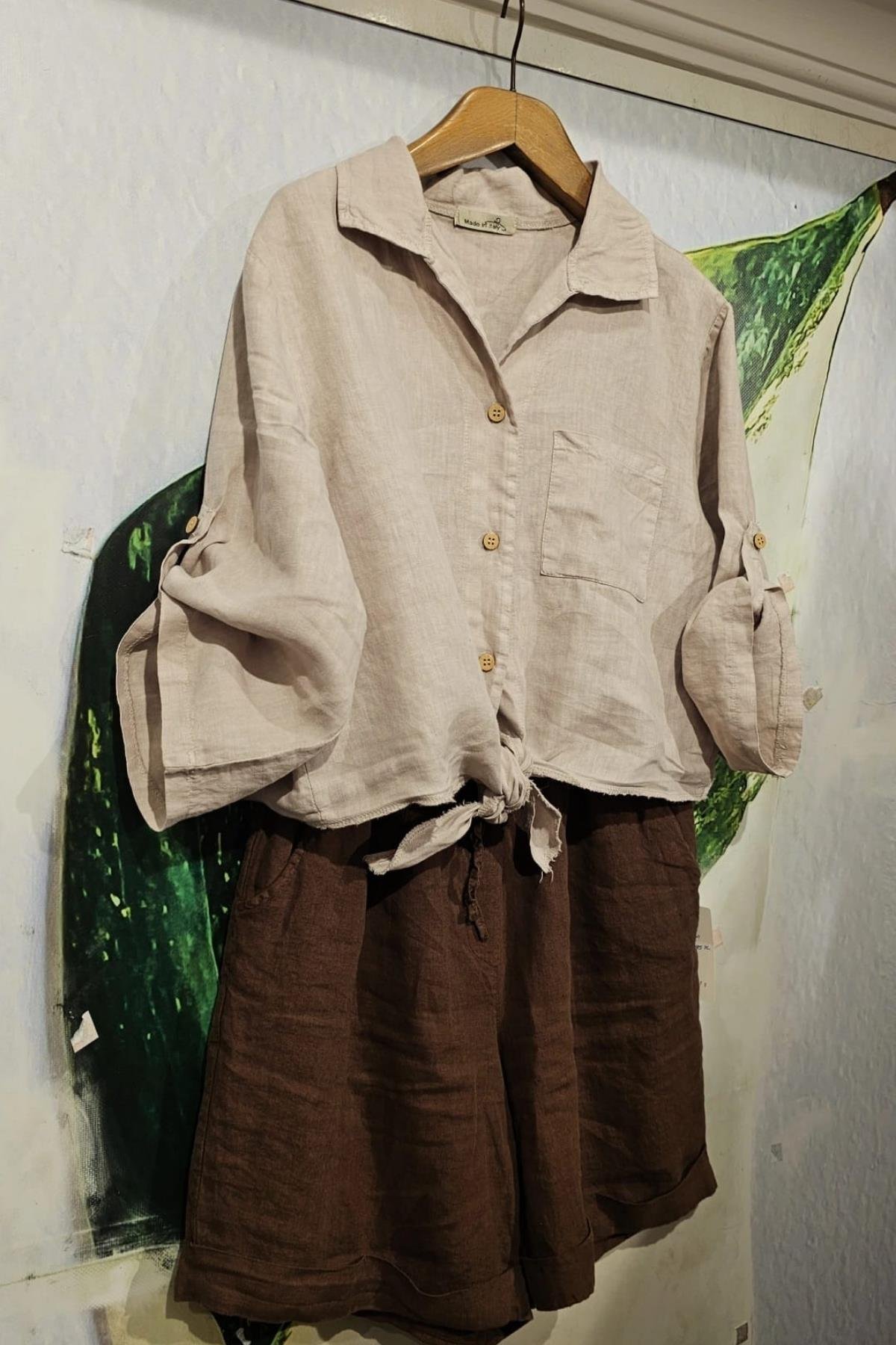 İtalyan Önden Bağlamalı Bluz Vizon