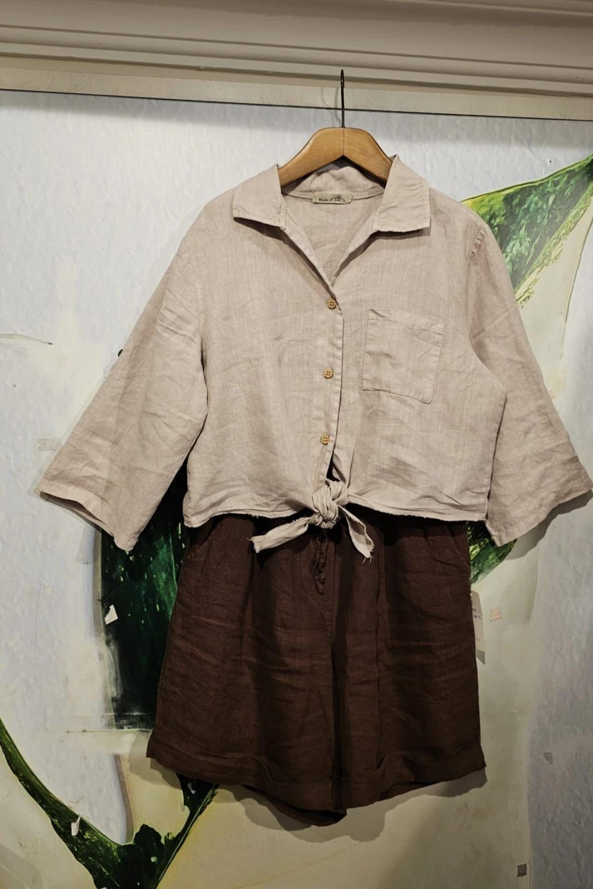 İtalyan Önden Bağlamalı Bluz Vizon