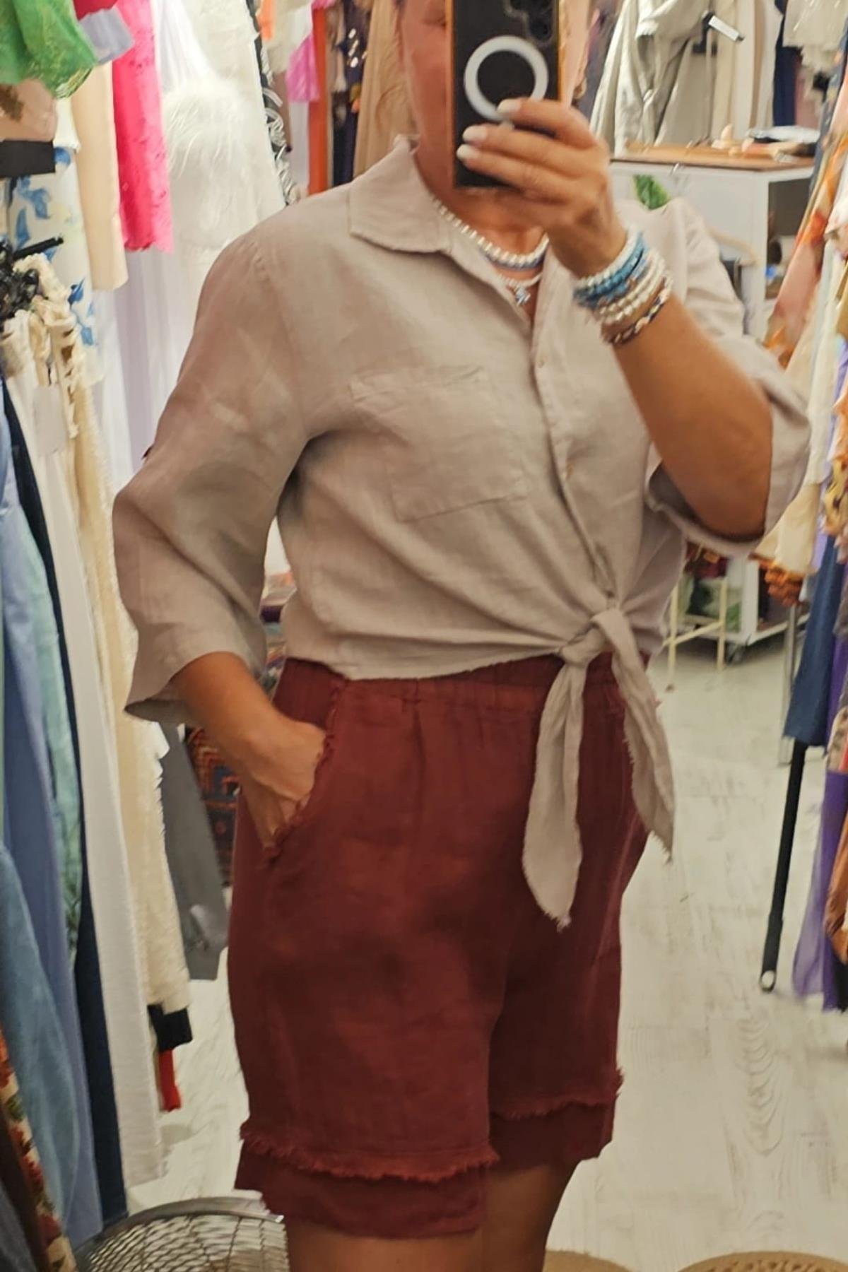 İtalyan Önden Bağlamalı Bluz Vizon