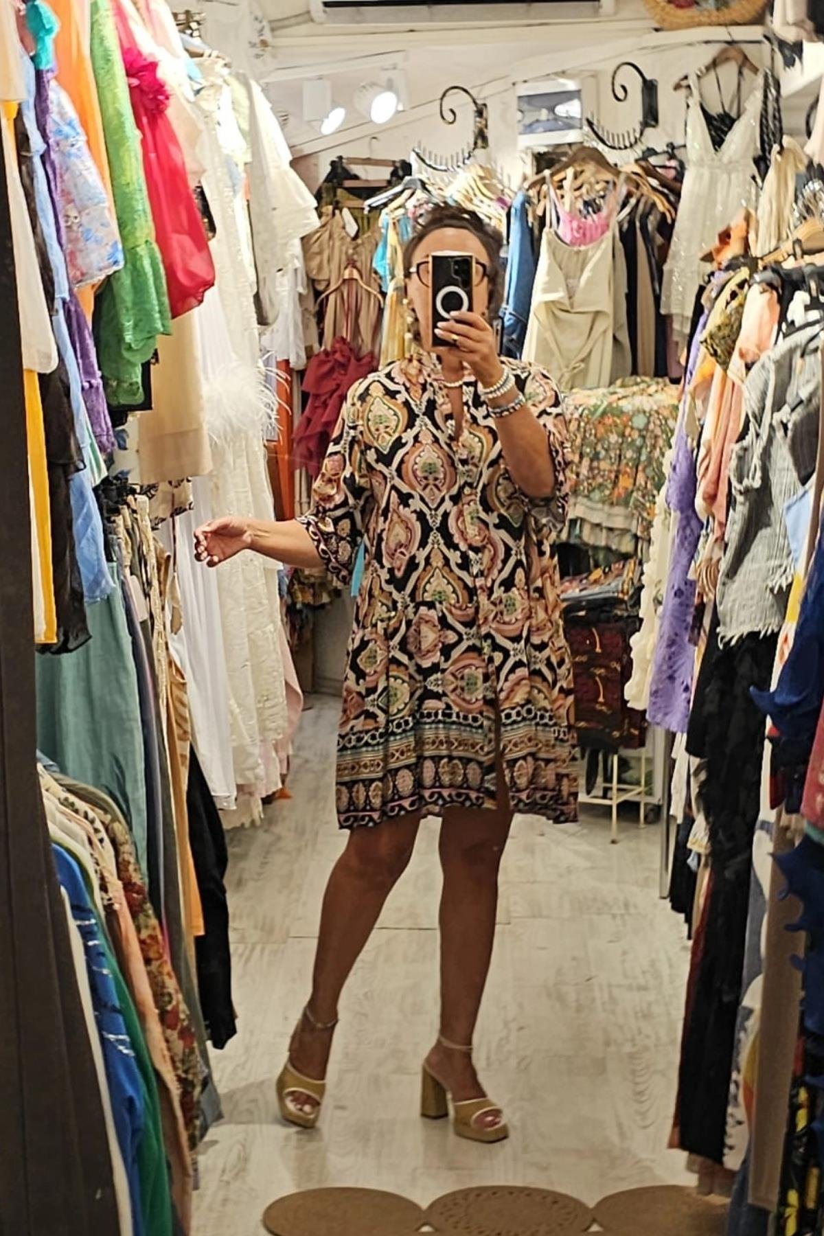 İtalyan Pamuklu Fiskon Önden Düğmeli Elbise Siyah