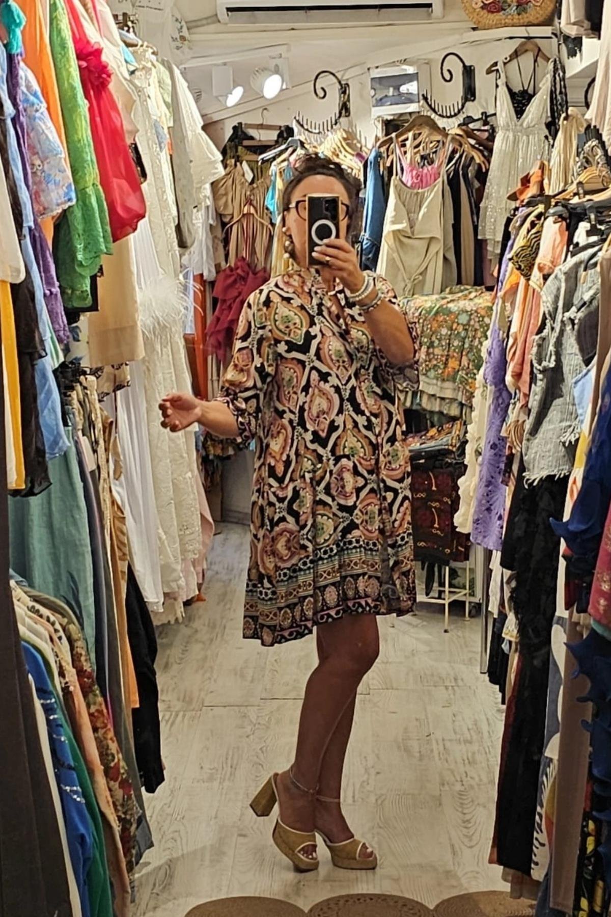 İtalyan Pamuklu Fiskon Önden Düğmeli Elbise Siyah