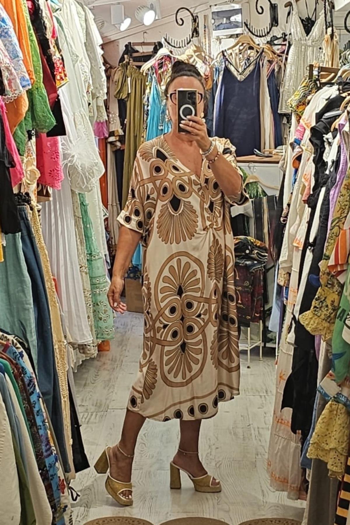 İtalyan Pamuklu Saten Desenli Ekru