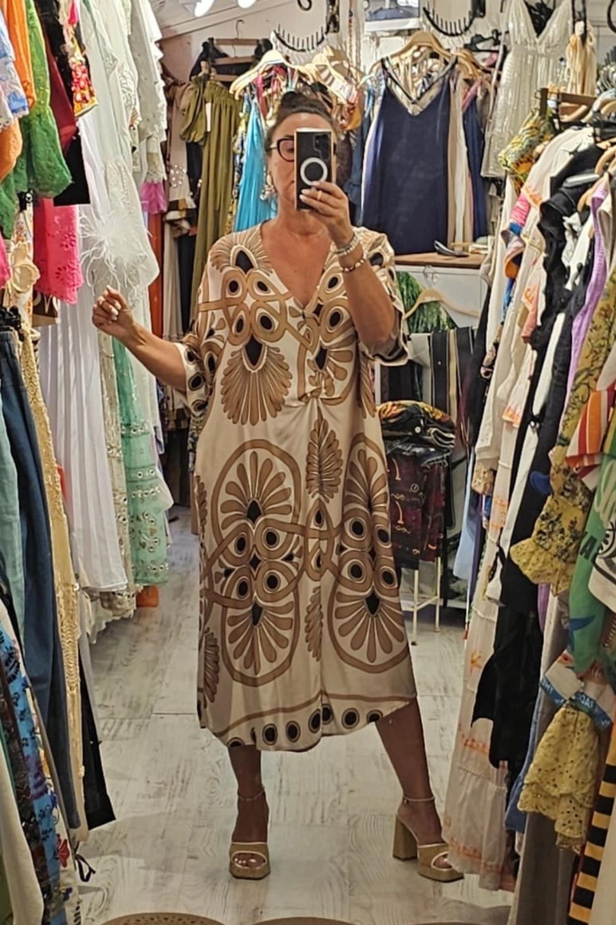 İtalyan Pamuklu Saten Desenli Ekru