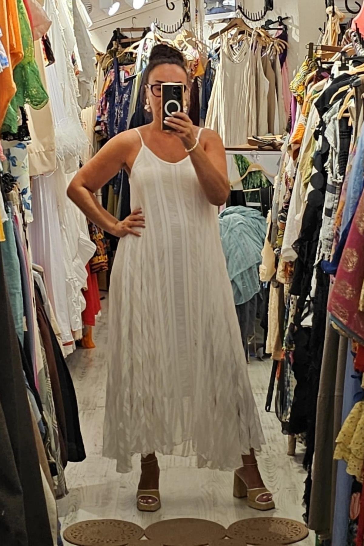 İtalyan Pamuklu Viskon İçi Astarlı Elbise Beyaz