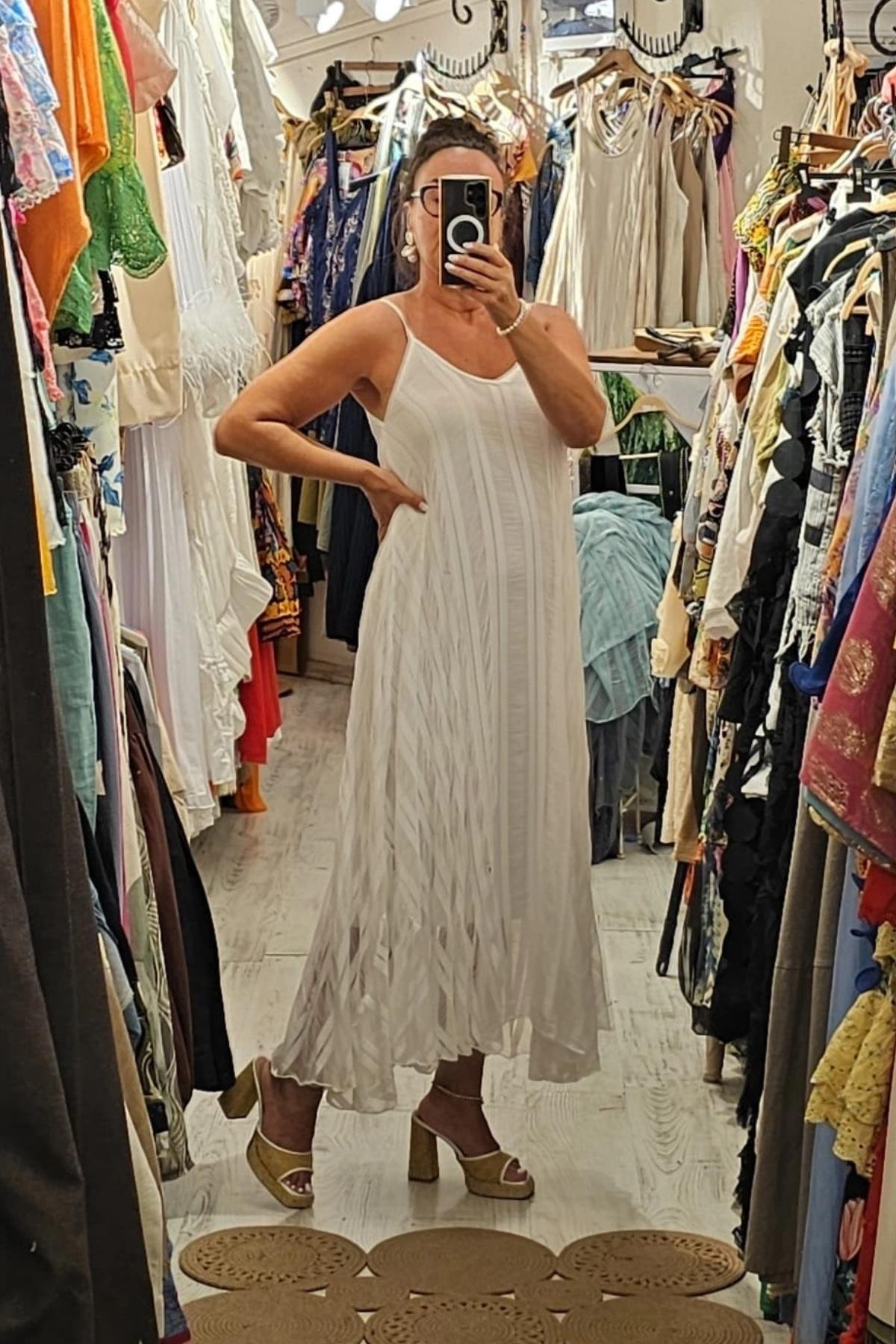 İtalyan Pamuklu Viskon İçi Astarlı Elbise Beyaz