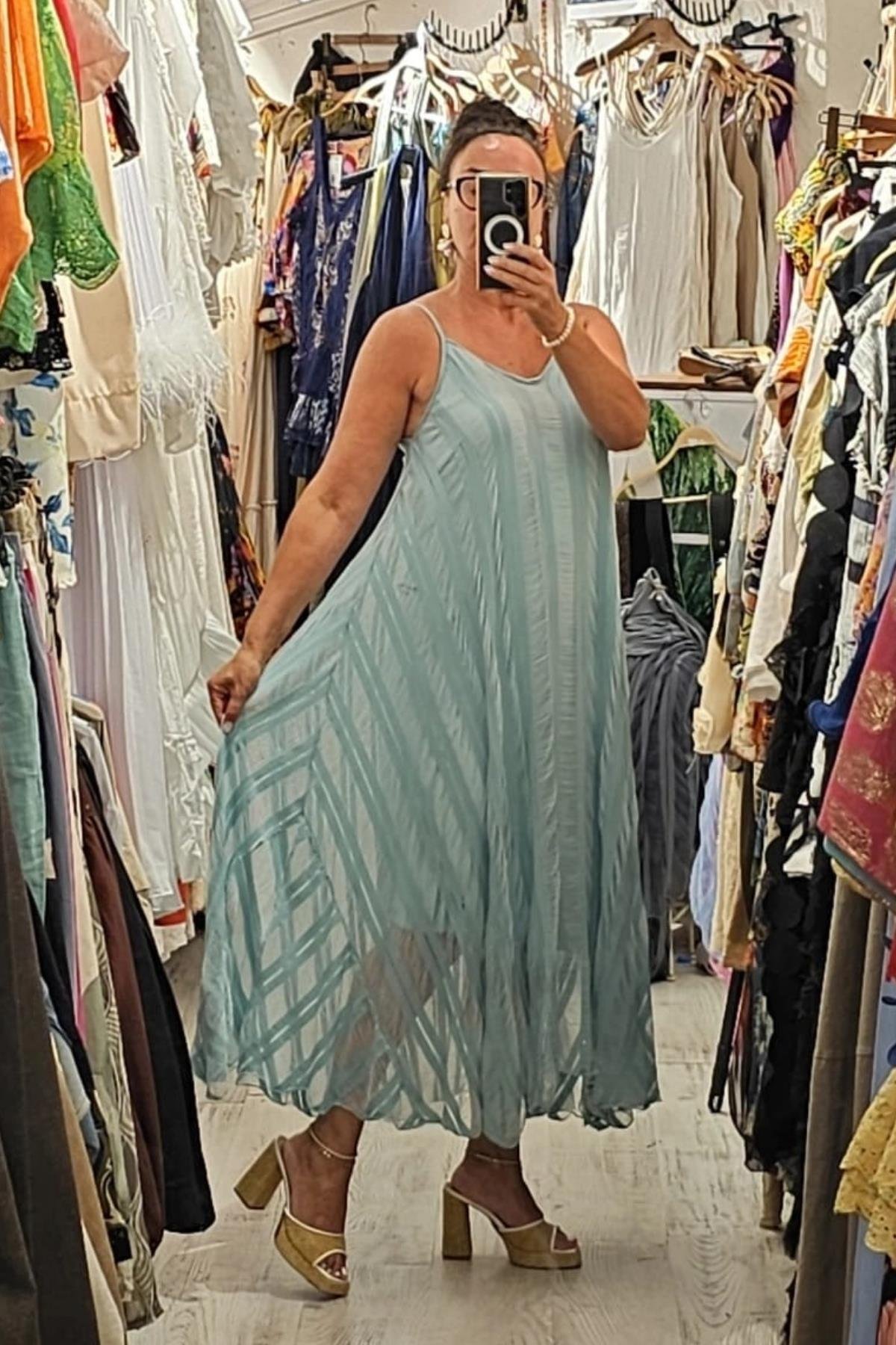 İtalyan Pamuklu Viskon İçi Astarlı Elbise Nil Yeşili