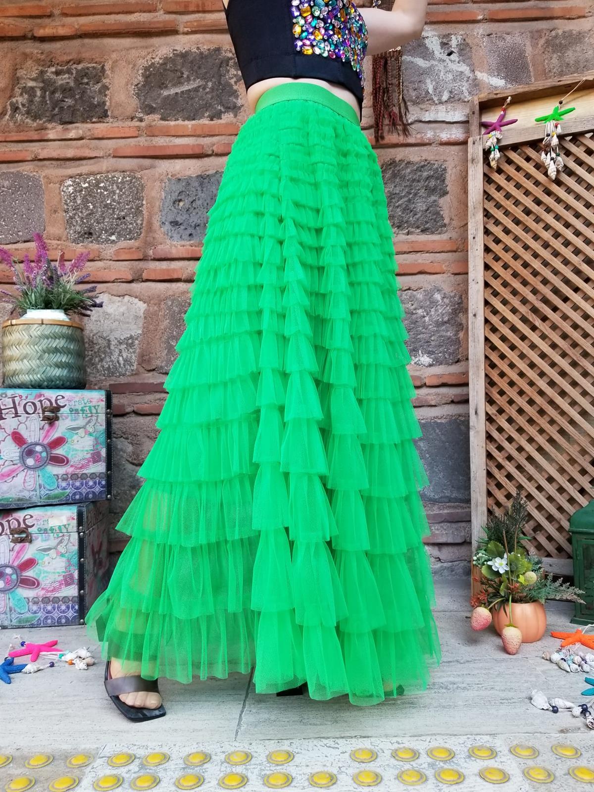 İTALYAN TÜL ETEK  ÇİMEN  YEŞİLİ