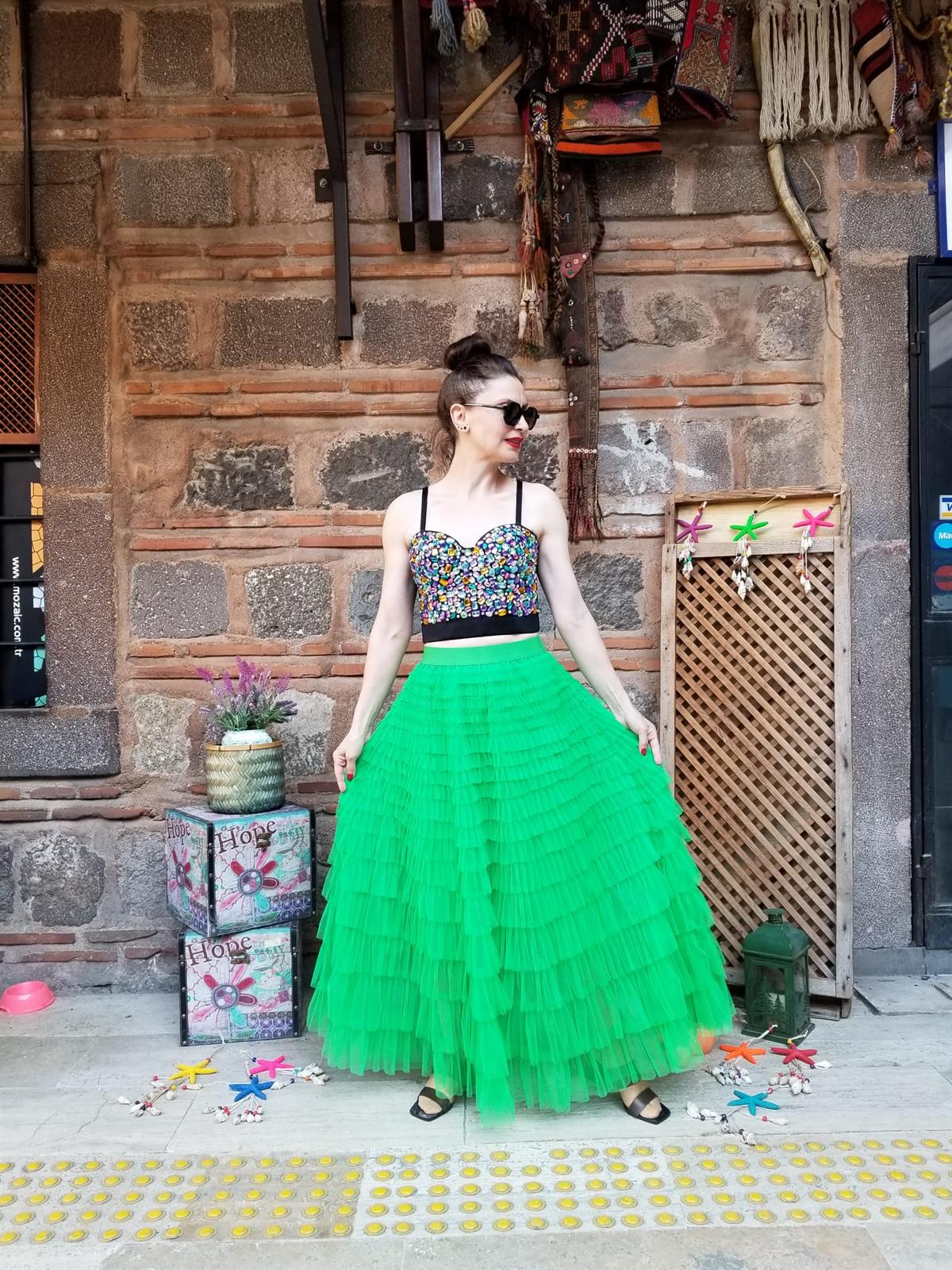 İTALYAN TÜL ETEK  ÇİMEN  YEŞİLİ