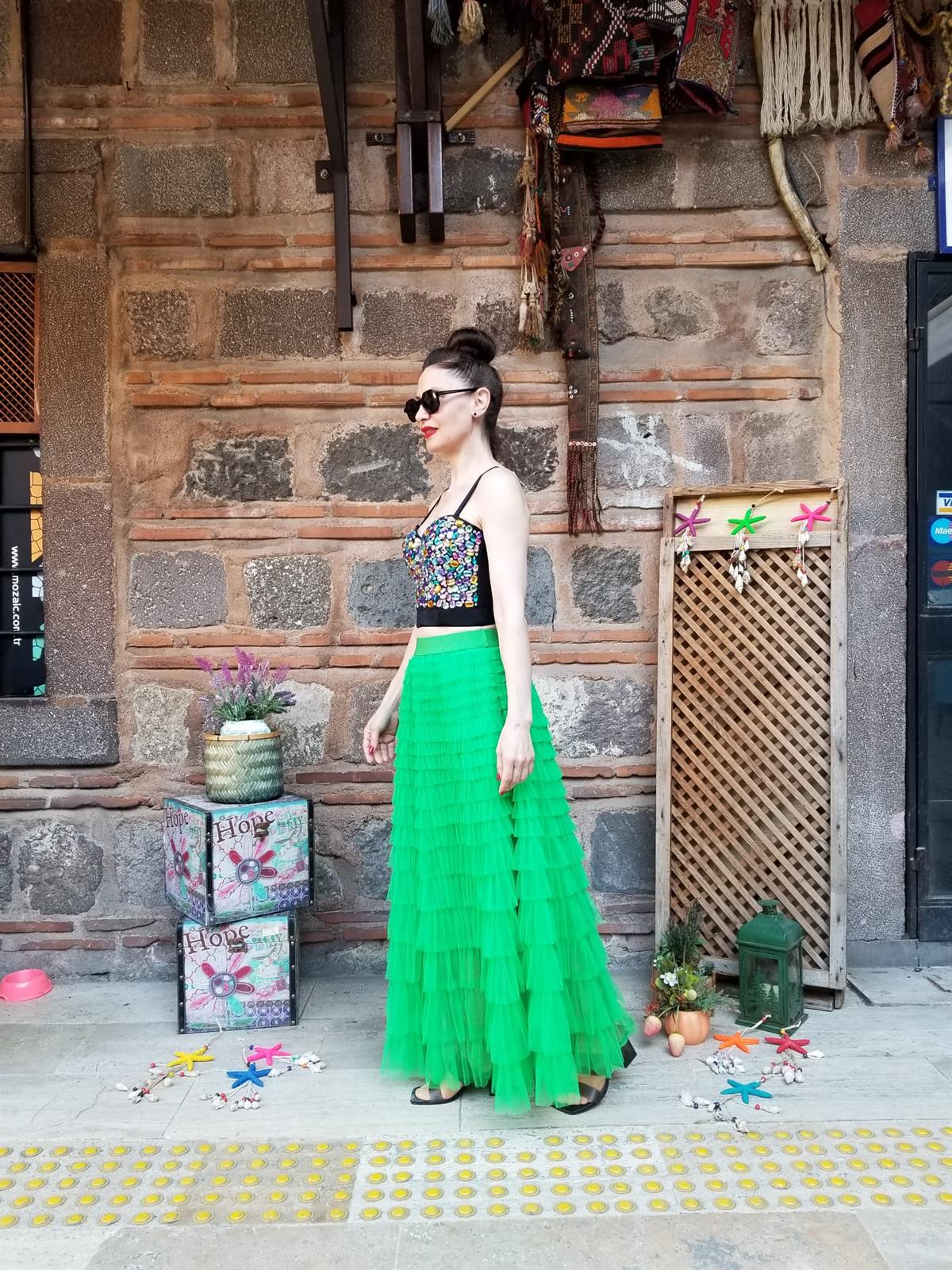 İTALYAN TÜL ETEK  ÇİMEN  YEŞİLİ