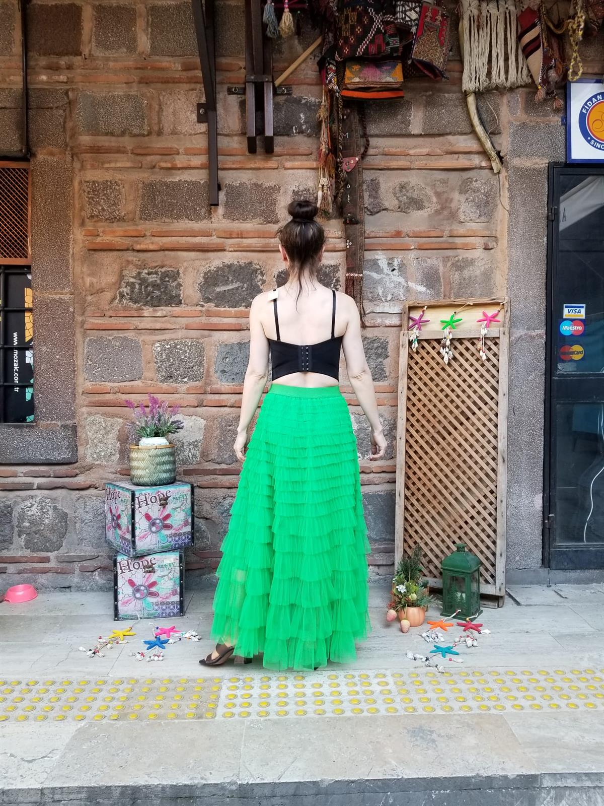 İTALYAN TÜL ETEK  ÇİMEN  YEŞİLİ