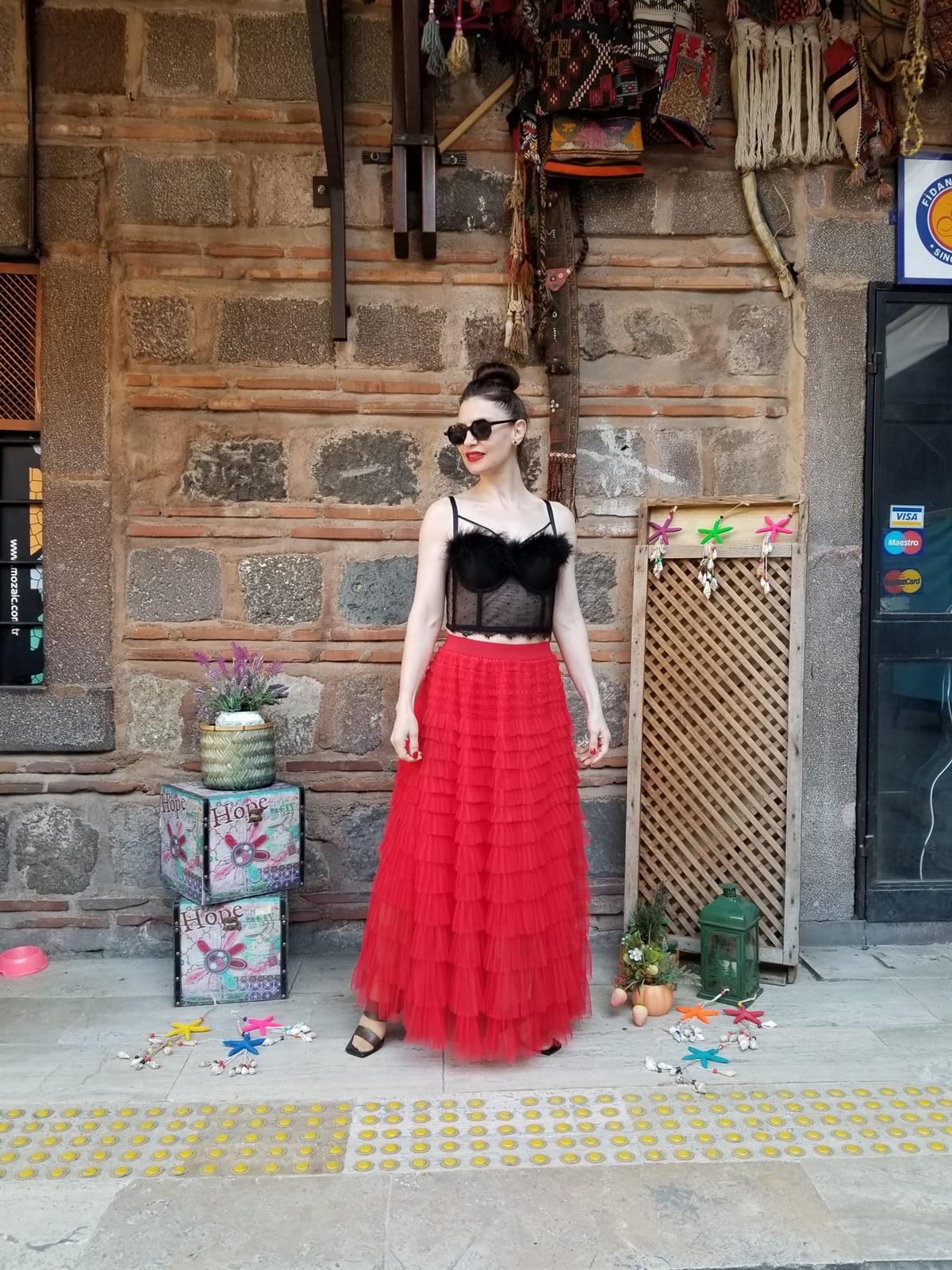 İTALYAN TÜL ETEK KIRMIZI