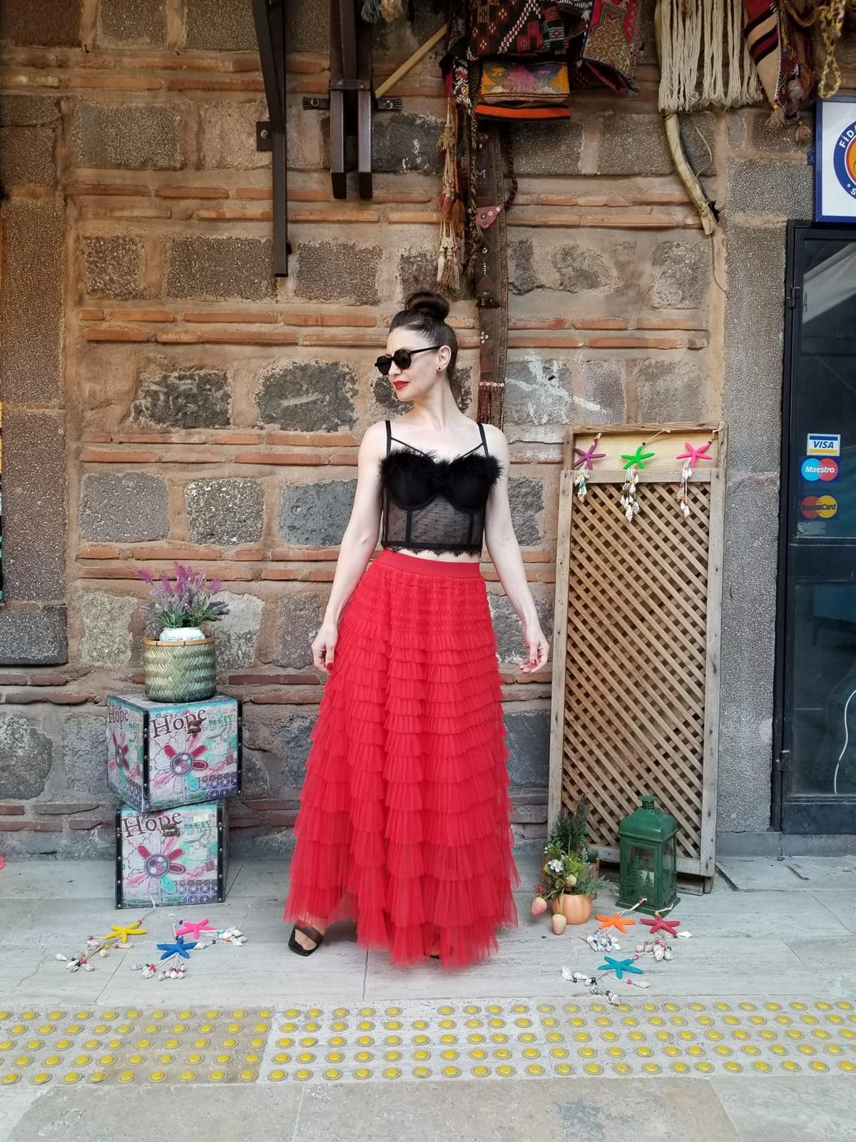 İTALYAN TÜL ETEK KIRMIZI