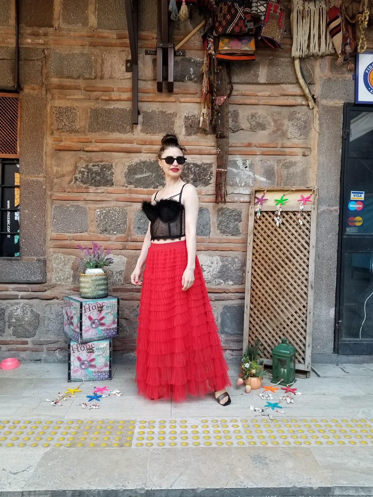 İTALYAN TÜL ETEK KIRMIZI