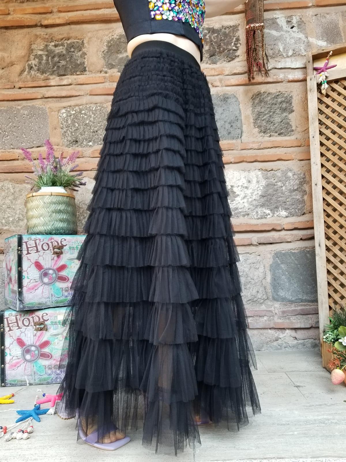 İTALYAN TÜL ETEK SİYAH 