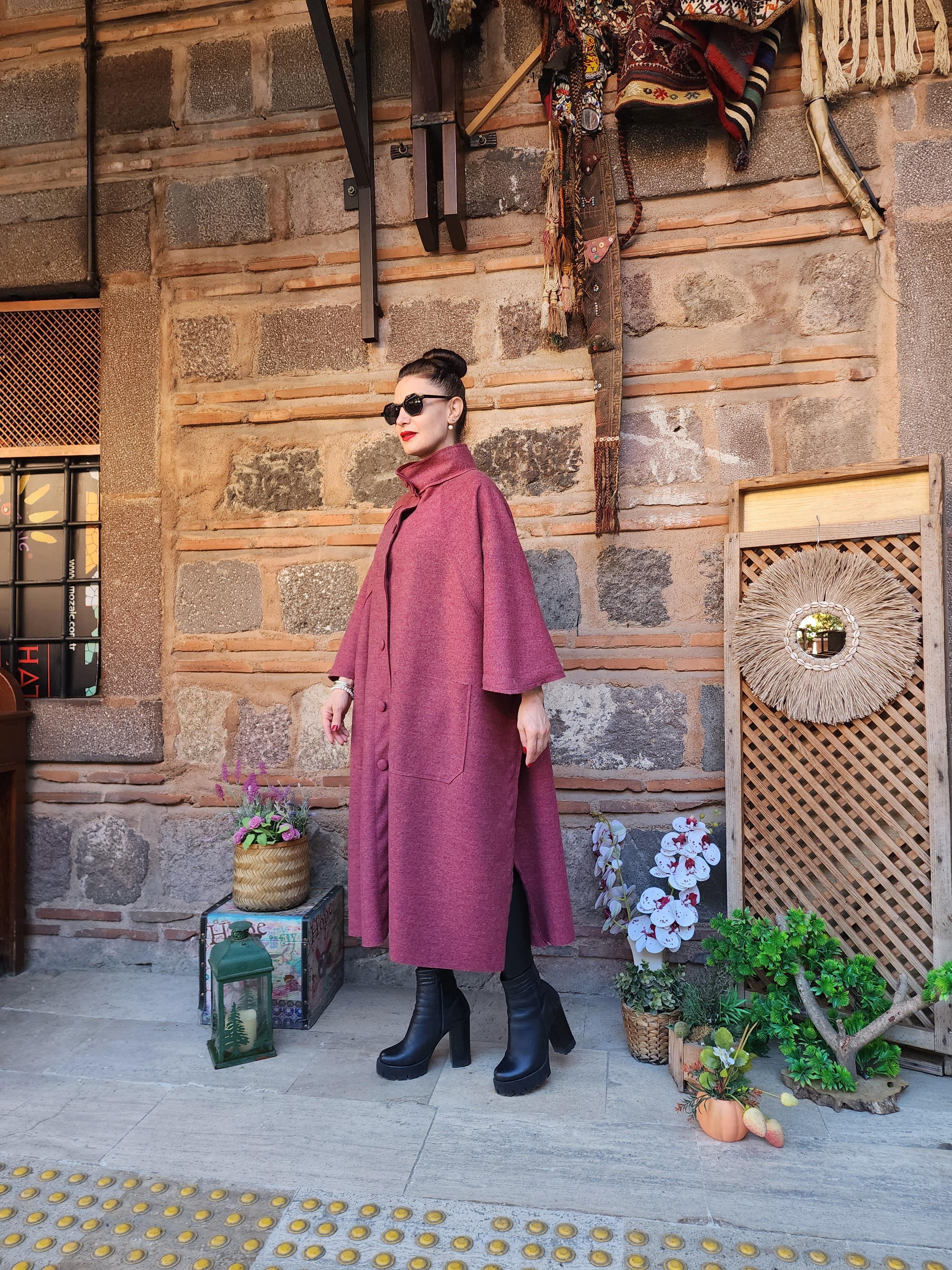 Keçe Kumaş Kaban Kırçıllı Bordo