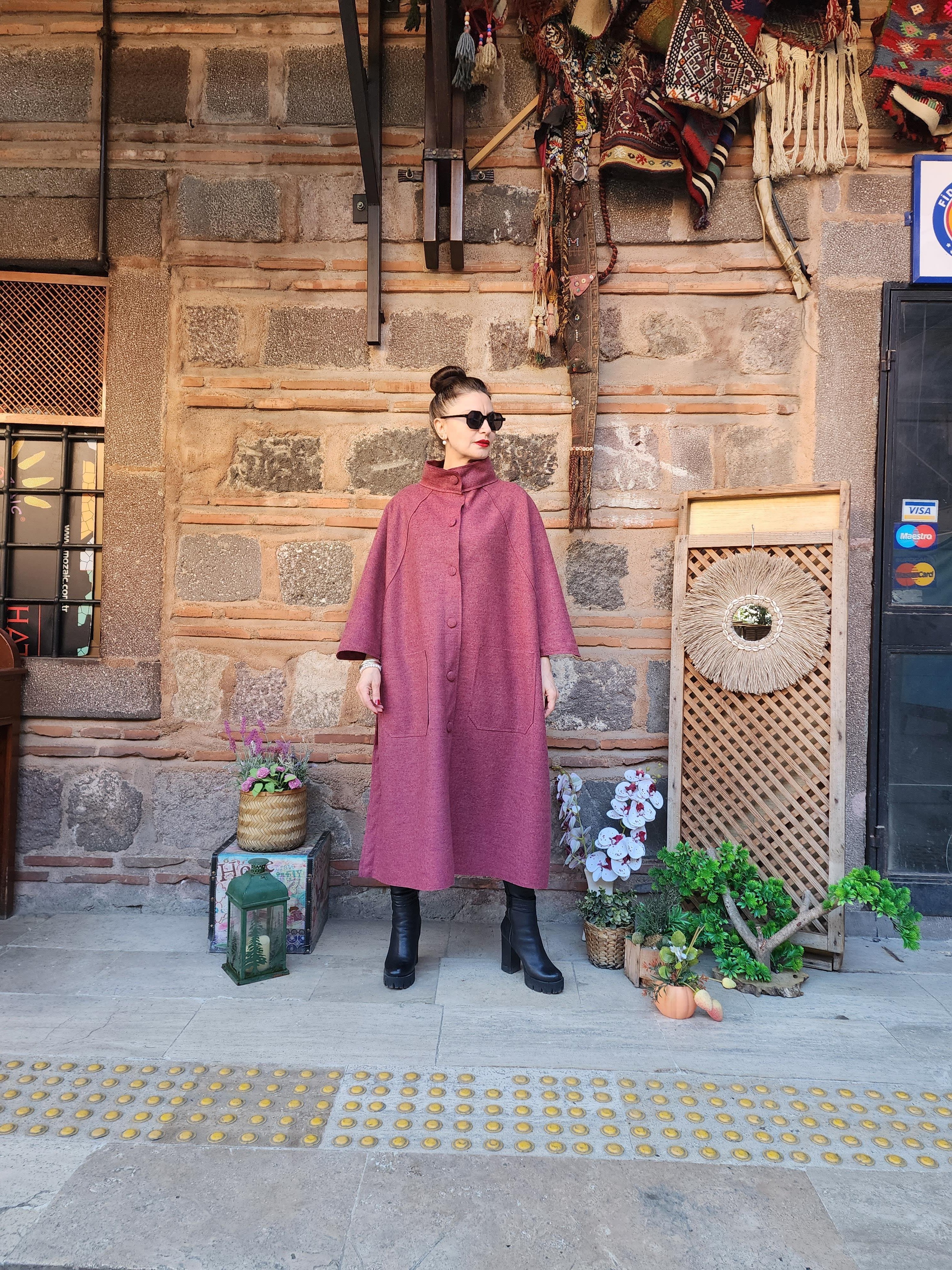 Keçe Kumaş Kaban Kırçıllı Bordo