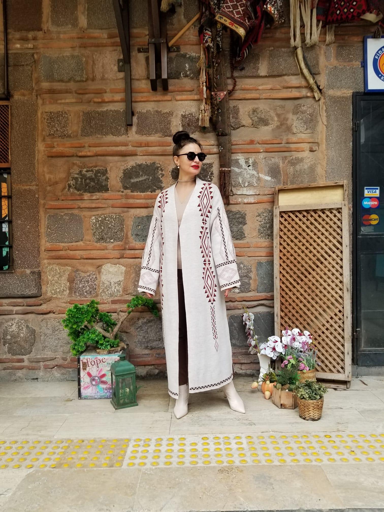 Örme Triko Taş Rengi Uzun Hırka