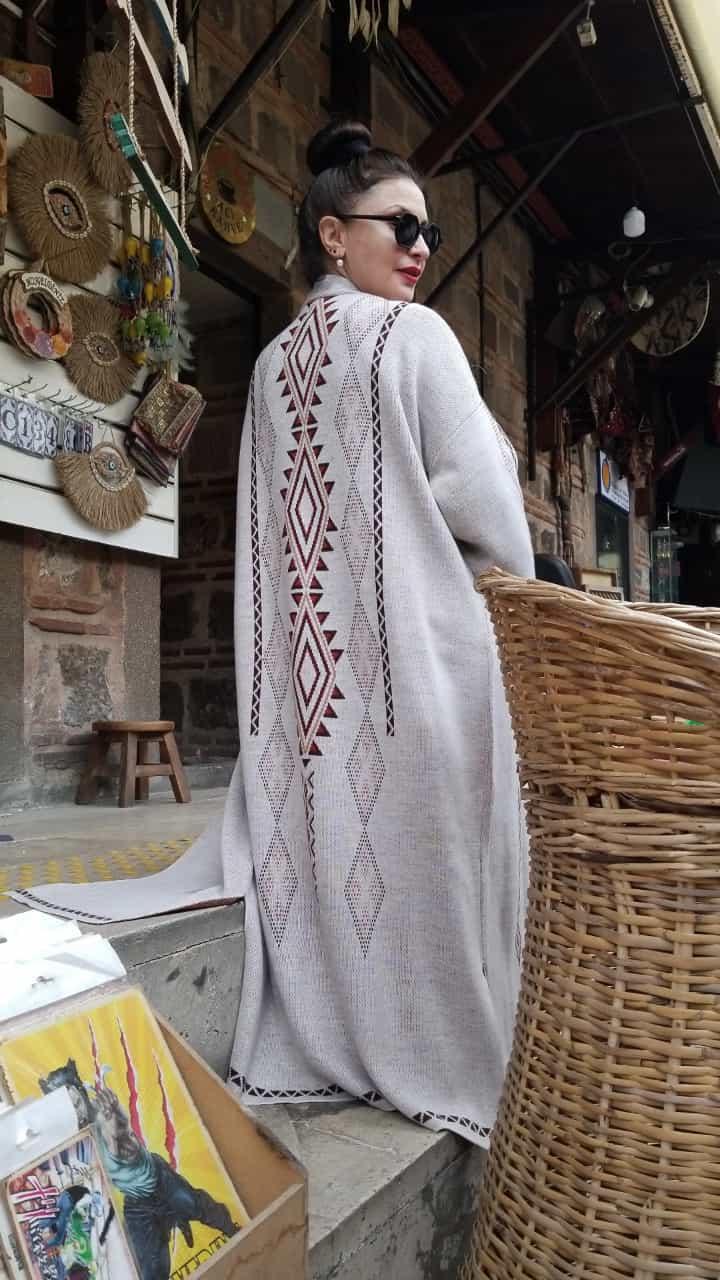 Örme Triko Taş Rengi Uzun Hırka