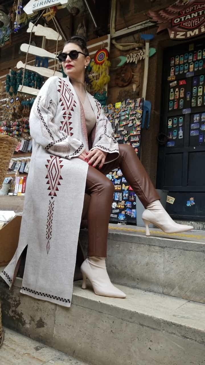 Örme Triko Taş Rengi Uzun Hırka