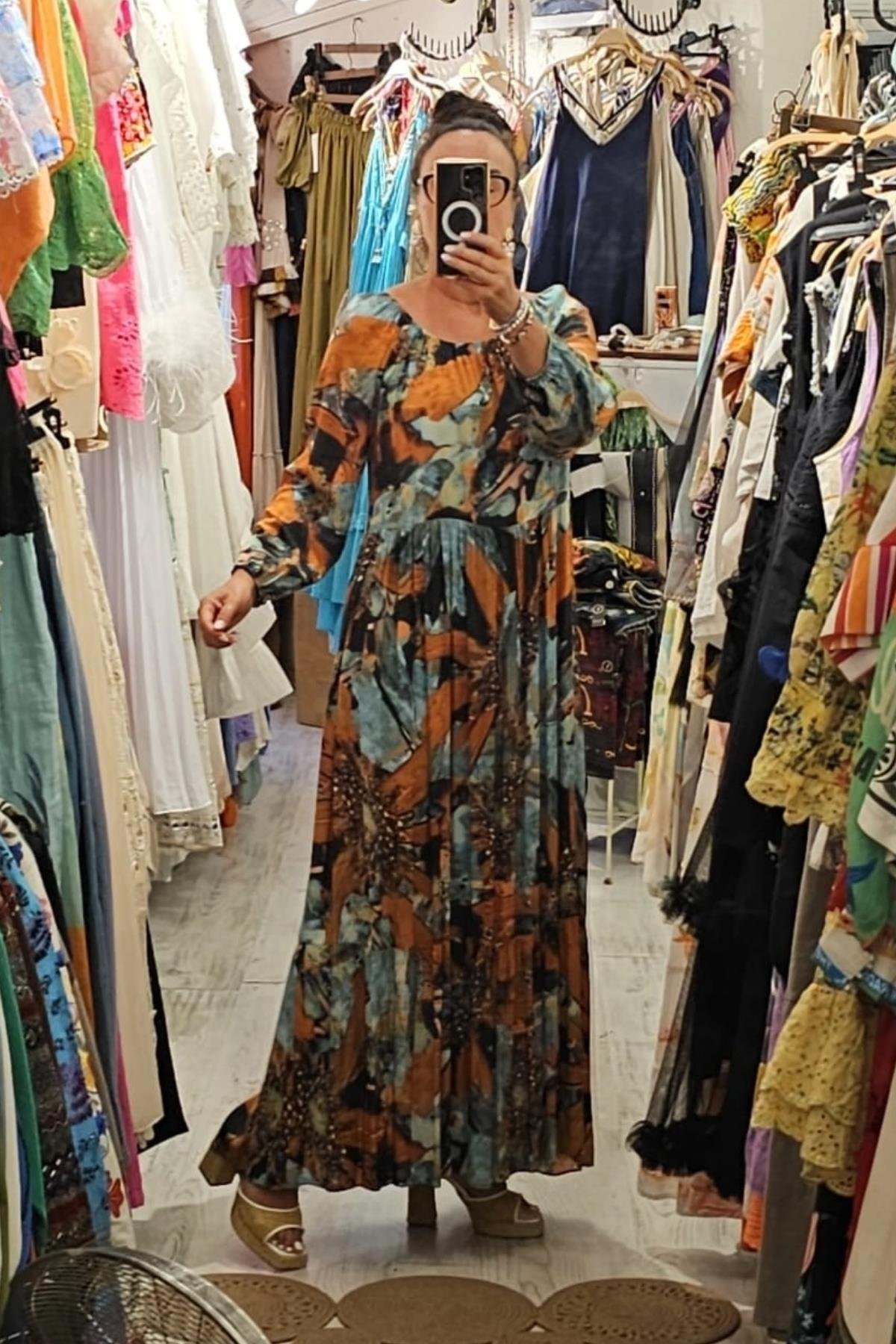 Pamuklu Viskon Elbise Renkli