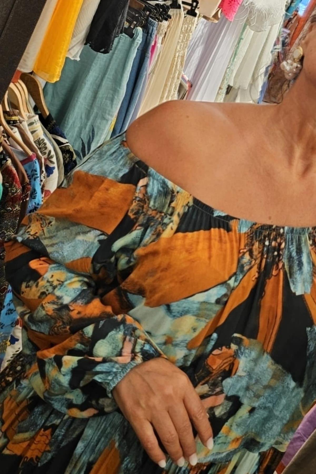 Pamuklu Viskon Elbise Renkli