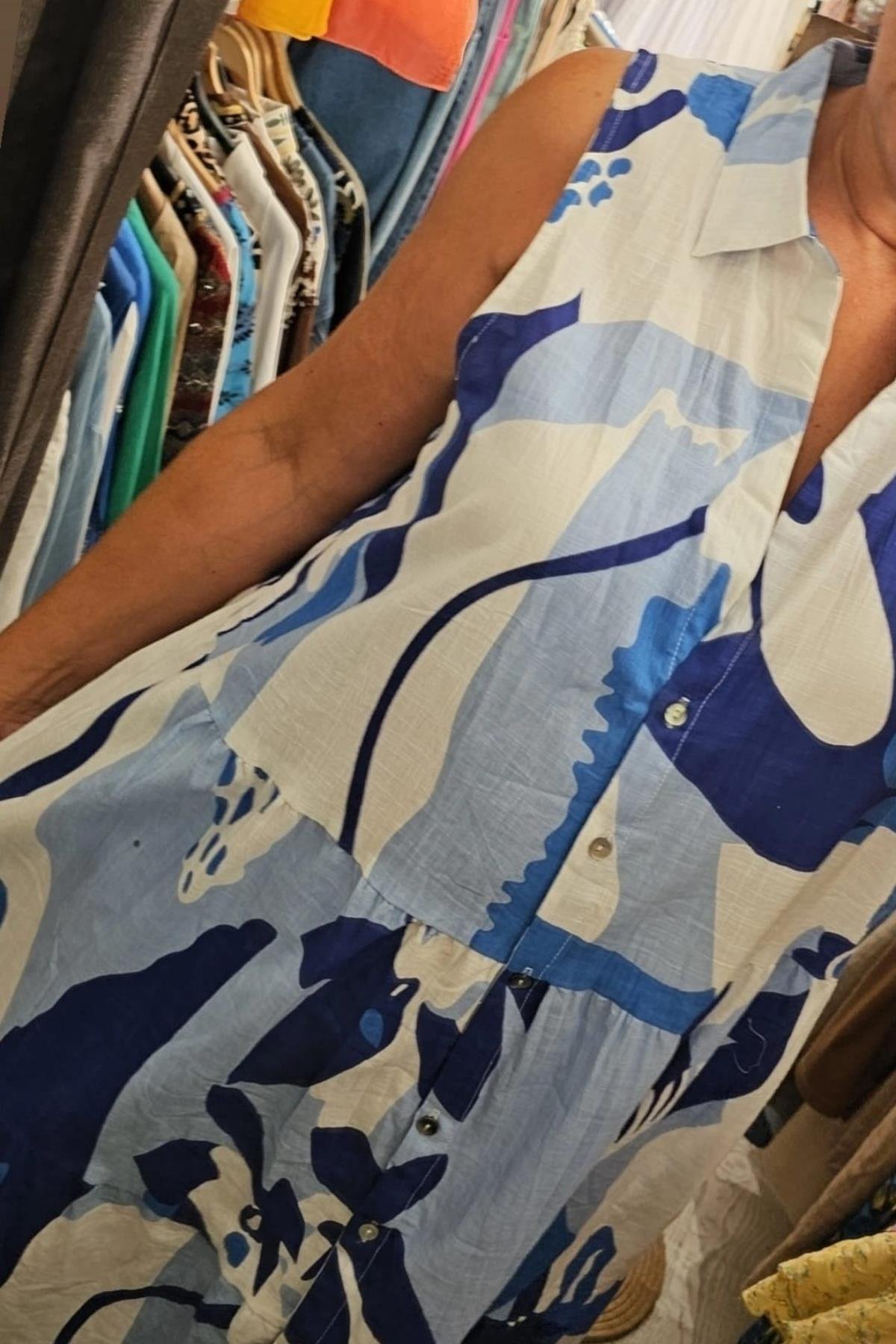 Yandan Cepli Önden Düğmeli Salaş Elbise Renkli