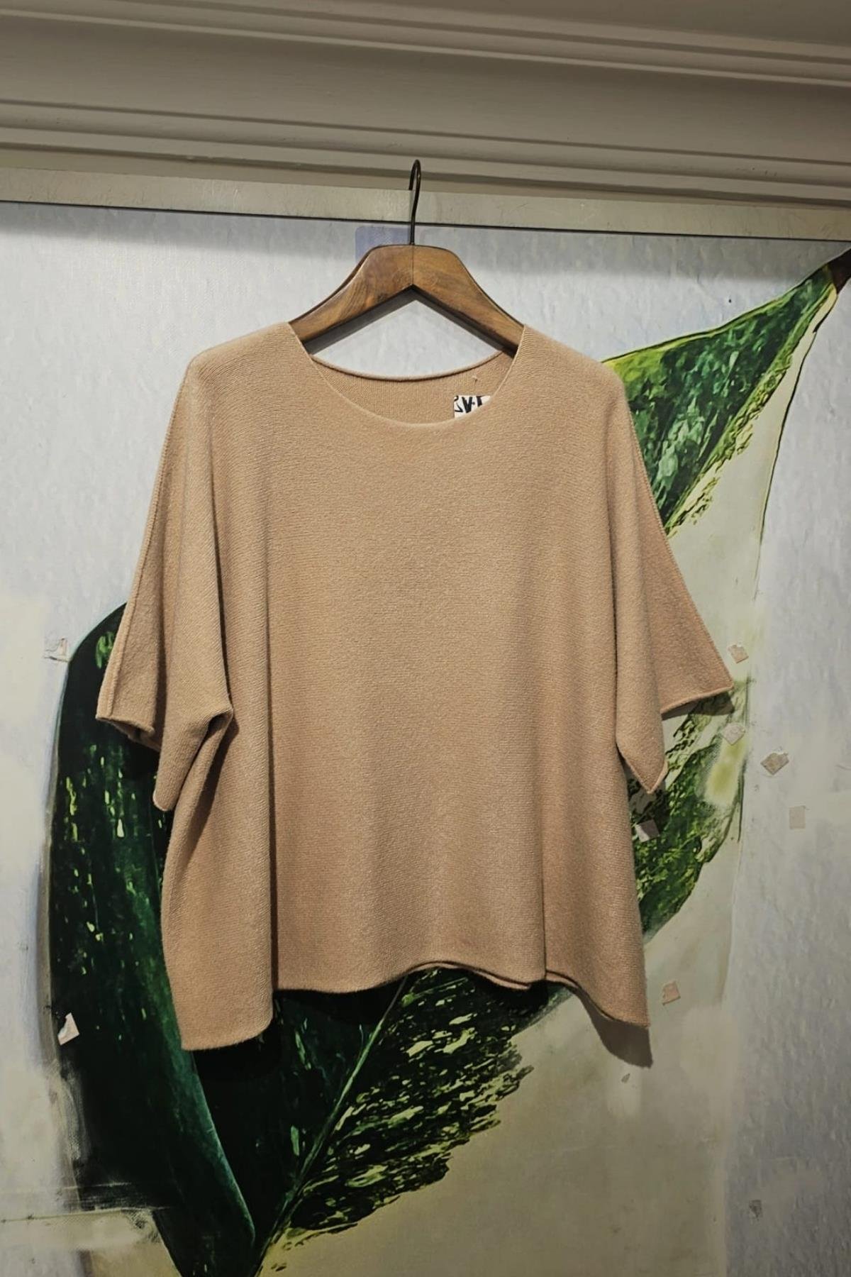 Yuvarlak Yaka Kısa Kol İtalyan Kazak Deve Tüyü Rengi