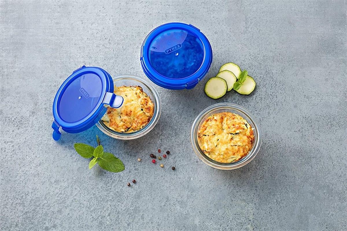 Pyrex Yuvarlak Kapaklı Cam Saklama Kasesi  200 ml Mavi