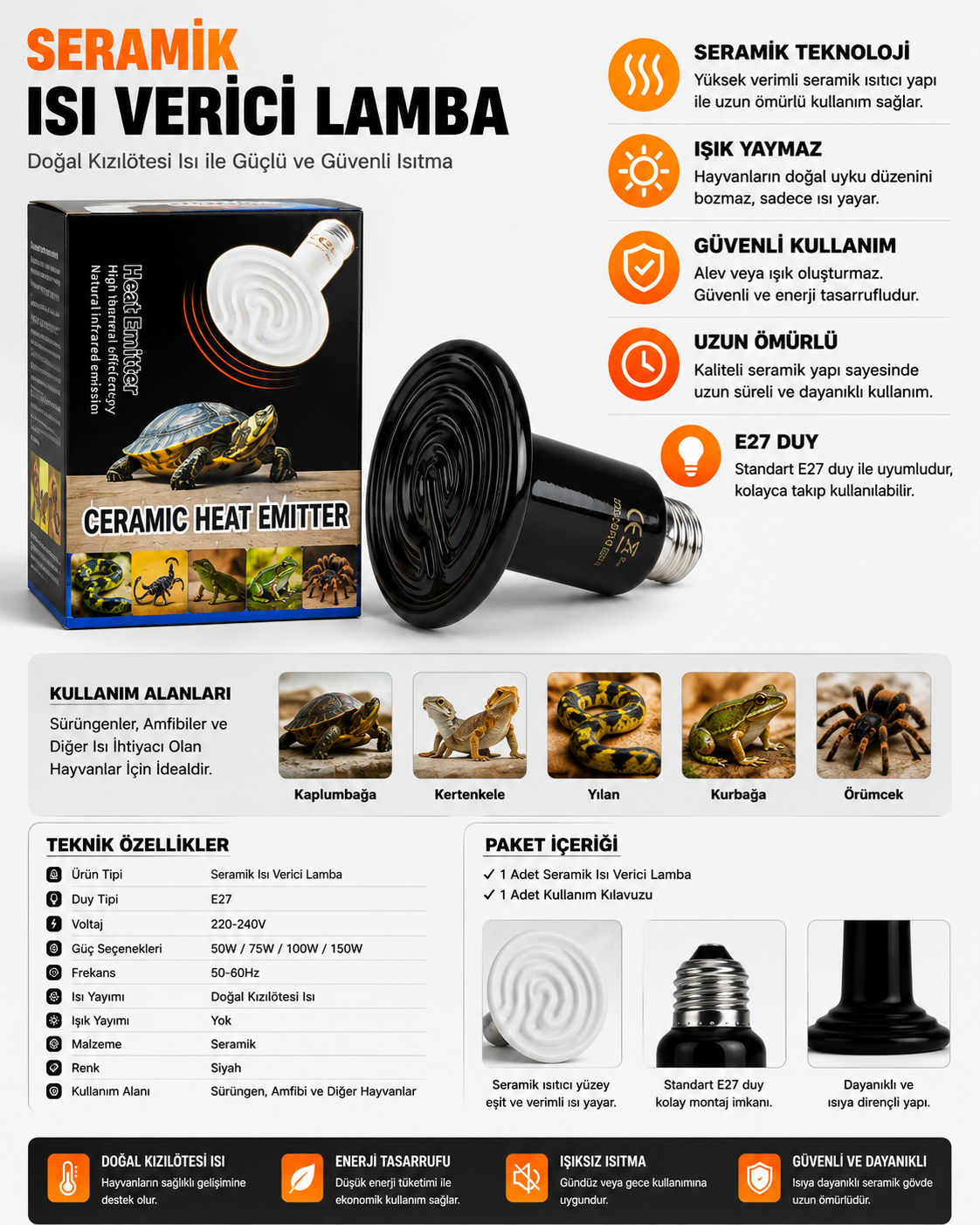 3 ADET 100 WATT  SERAMİK ISITICI LAMBA 