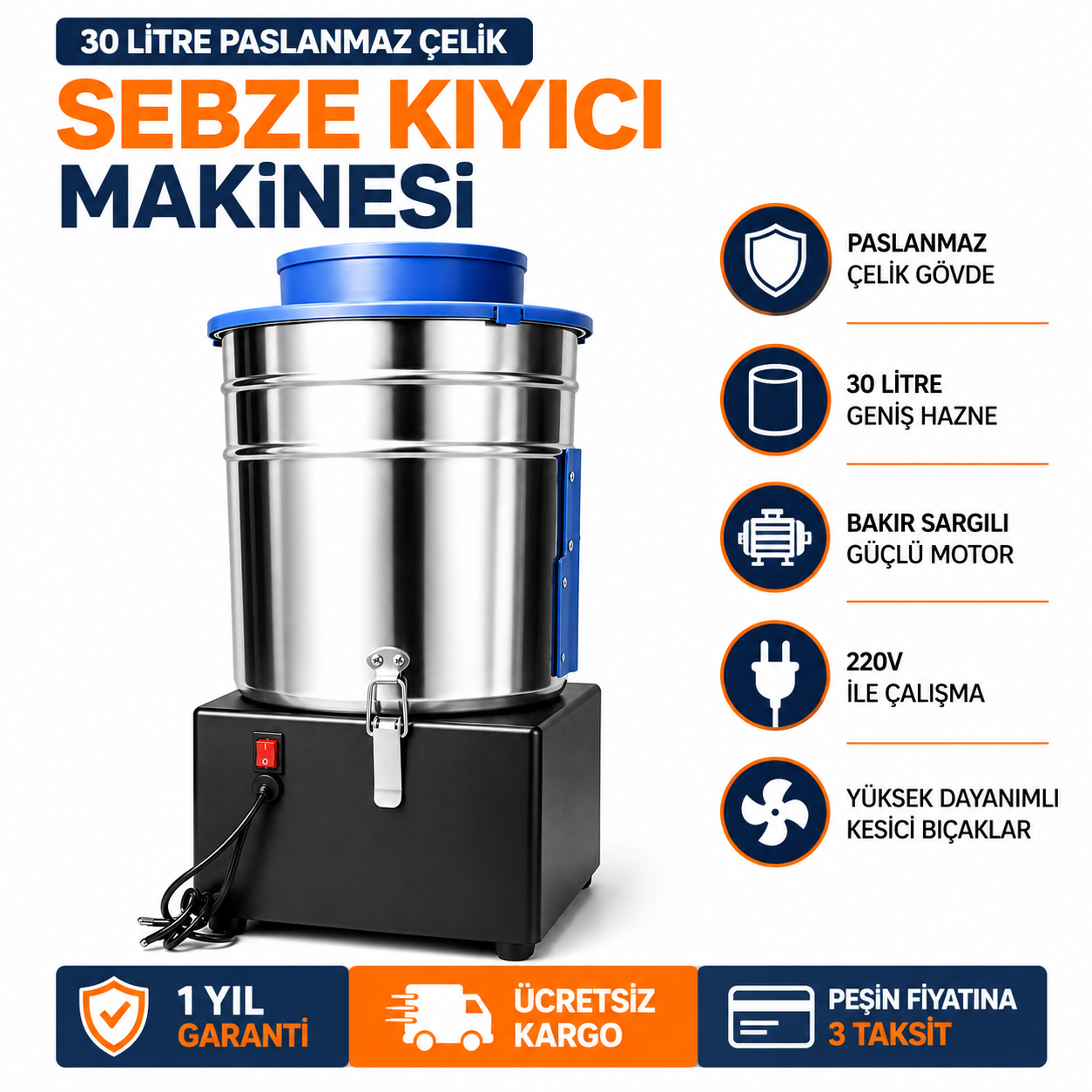 30 Litre Paslanmaz Çelik Endüstriyel Sebze Kıyıcı – Profesyonel Yem Hazırlama Makinesi