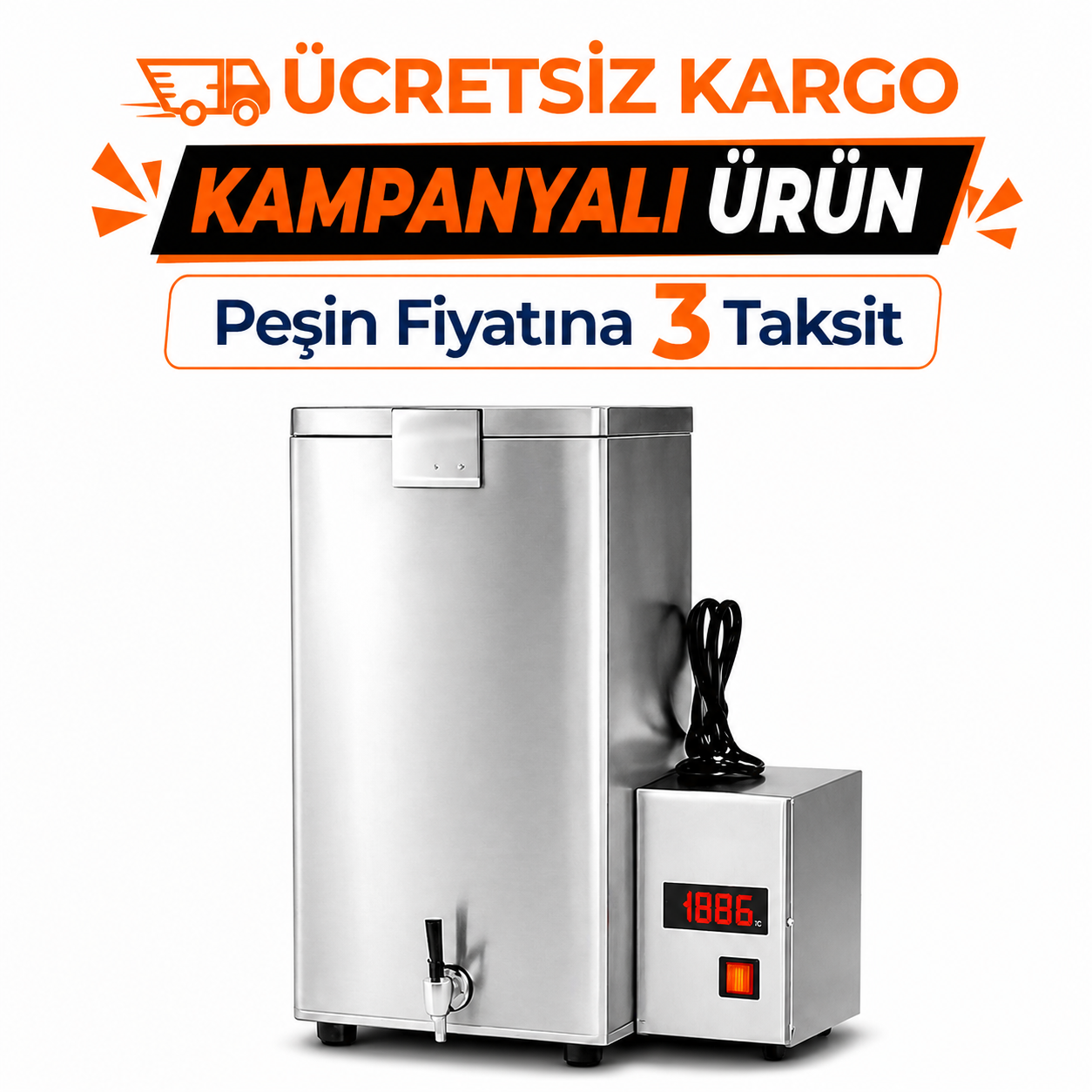 Beren 70 L Paslanmaz Tüy Islatma Kazanı | Dijital Termostatlı Kanatlı Islatma Tankı (220V 2000W)