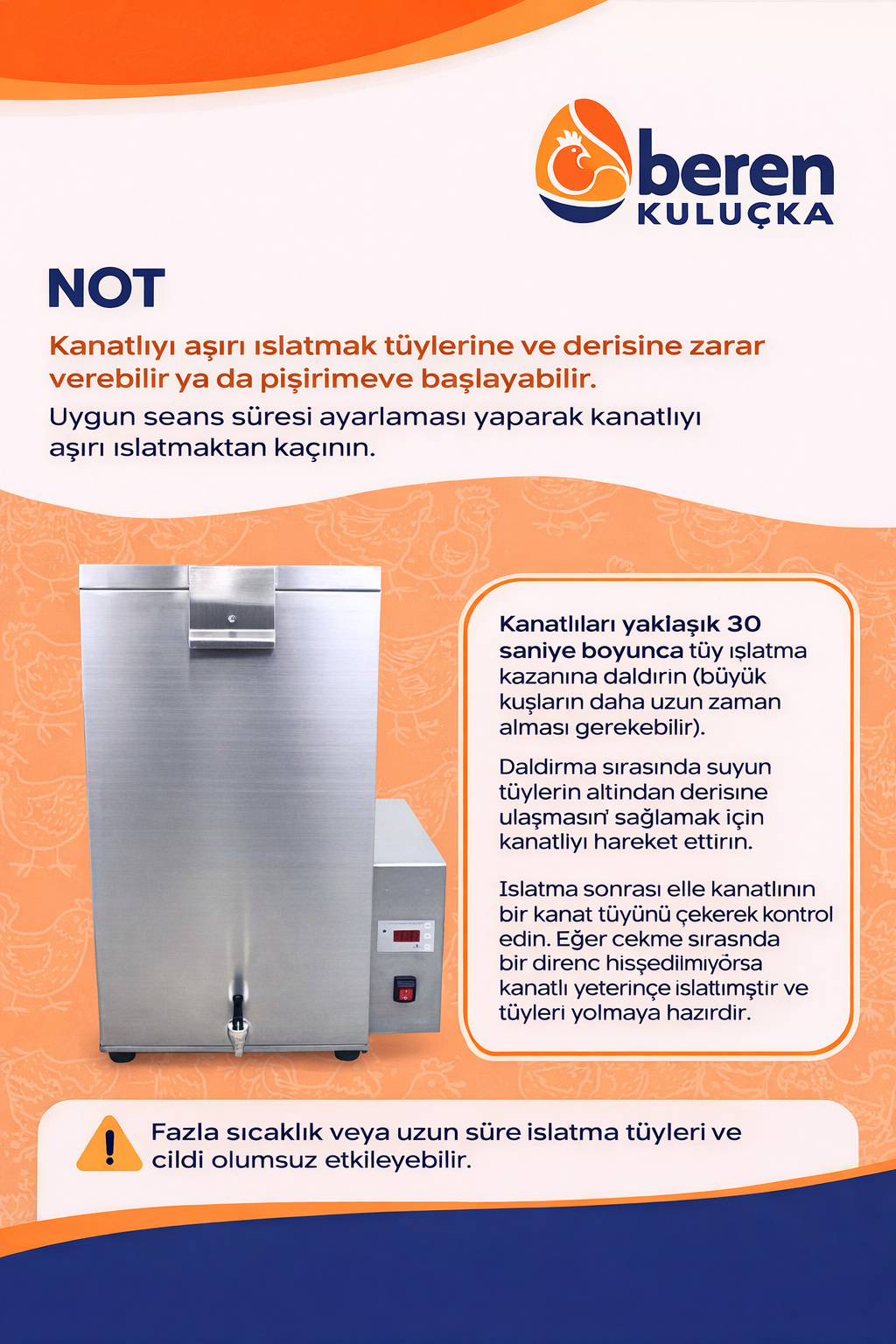 Beren 70 L Paslanmaz Tüy Islatma Kazanı | Dijital Termostatlı Kanatlı Islatma Tankı (220V 2000W)