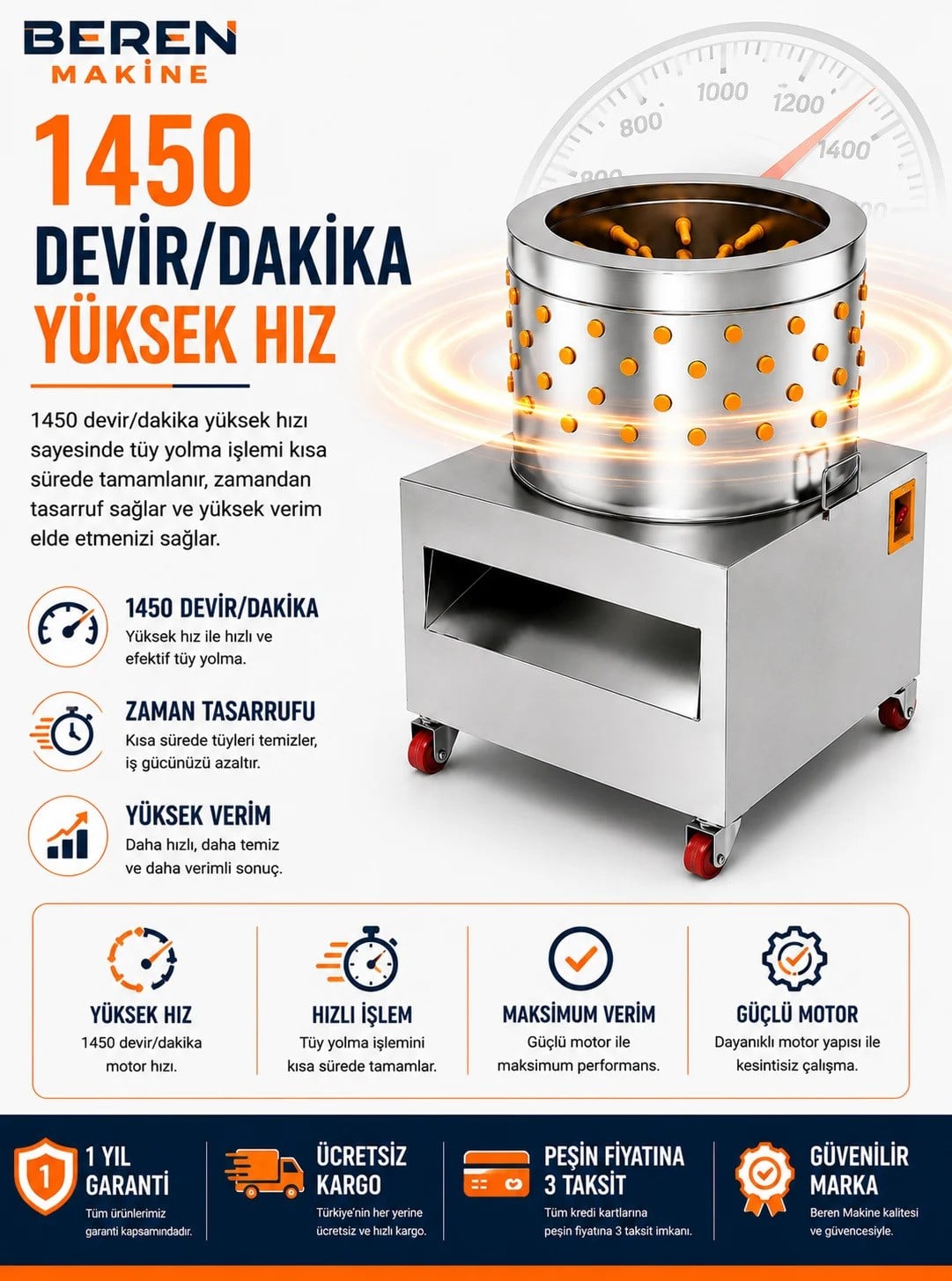 Beren Kuluçka Kaz Tüy Yolma Makinesi 3000W