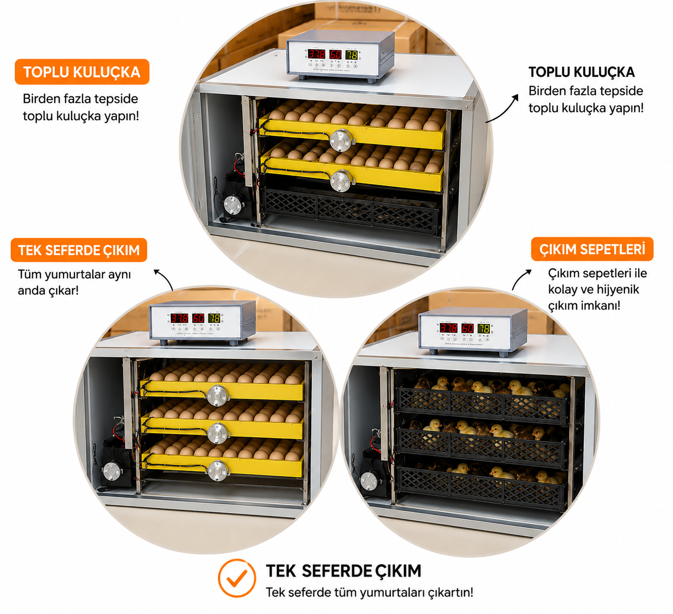 Beren Makine 180 Yumurtalık Ticari Tam Otomatik Kuluçka Makinesi – 3 Raflı, 5 Programlı