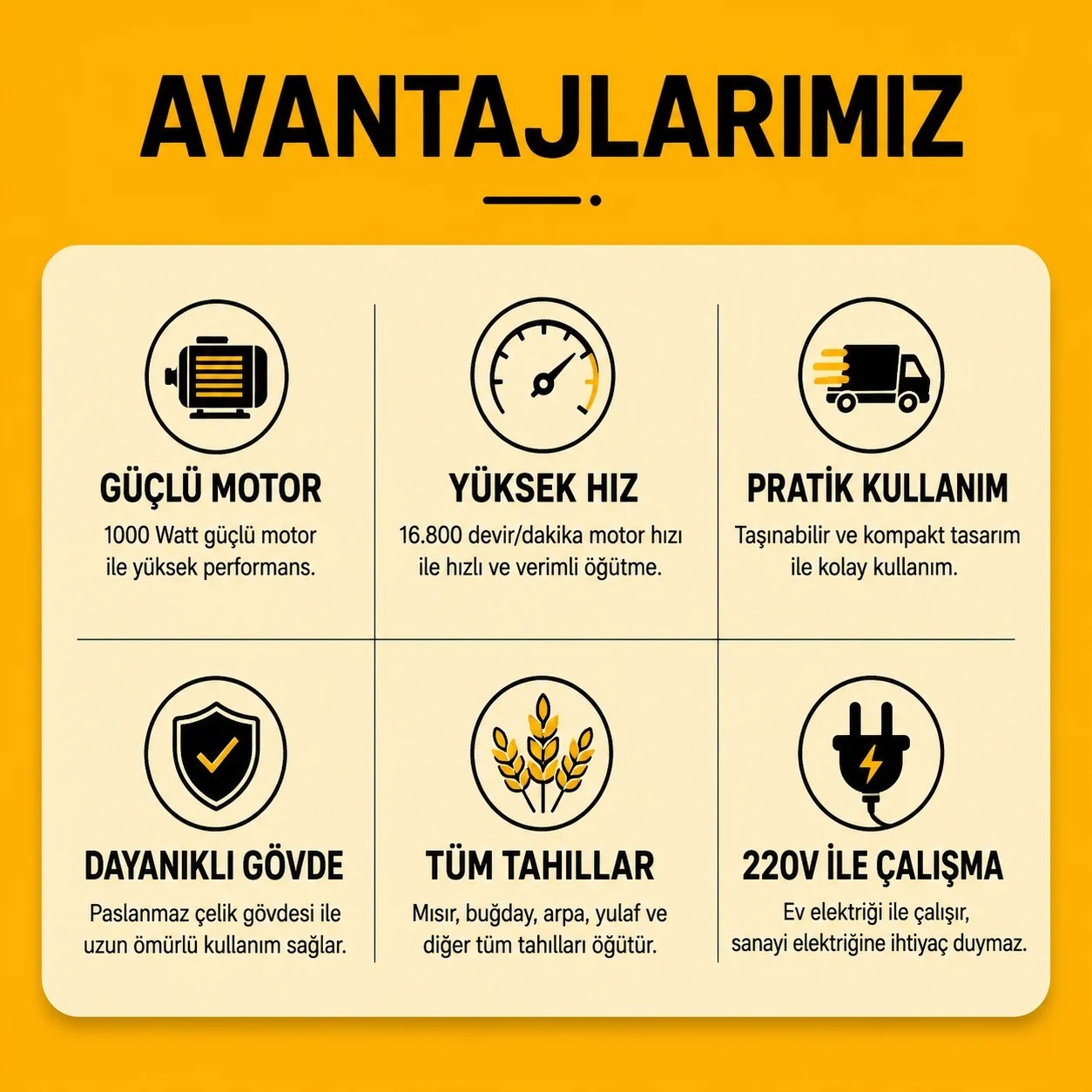 Beren Makine 30 Litre Paslanmaz Çelik Tahıl ve Yem Öğütücü Makinesi – 1000 W, 220 V