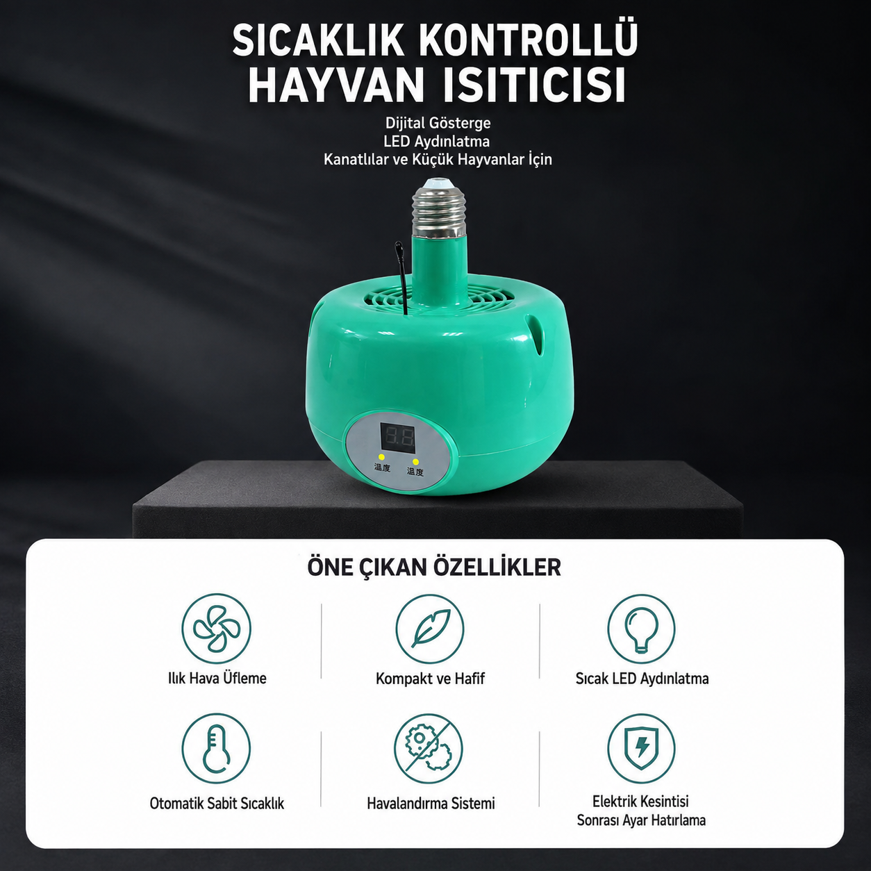 Beren Makine 300 W Dijital Termostatlı Civciv ve Küçük Hayvan Isıtıcısı – 220 V, E27