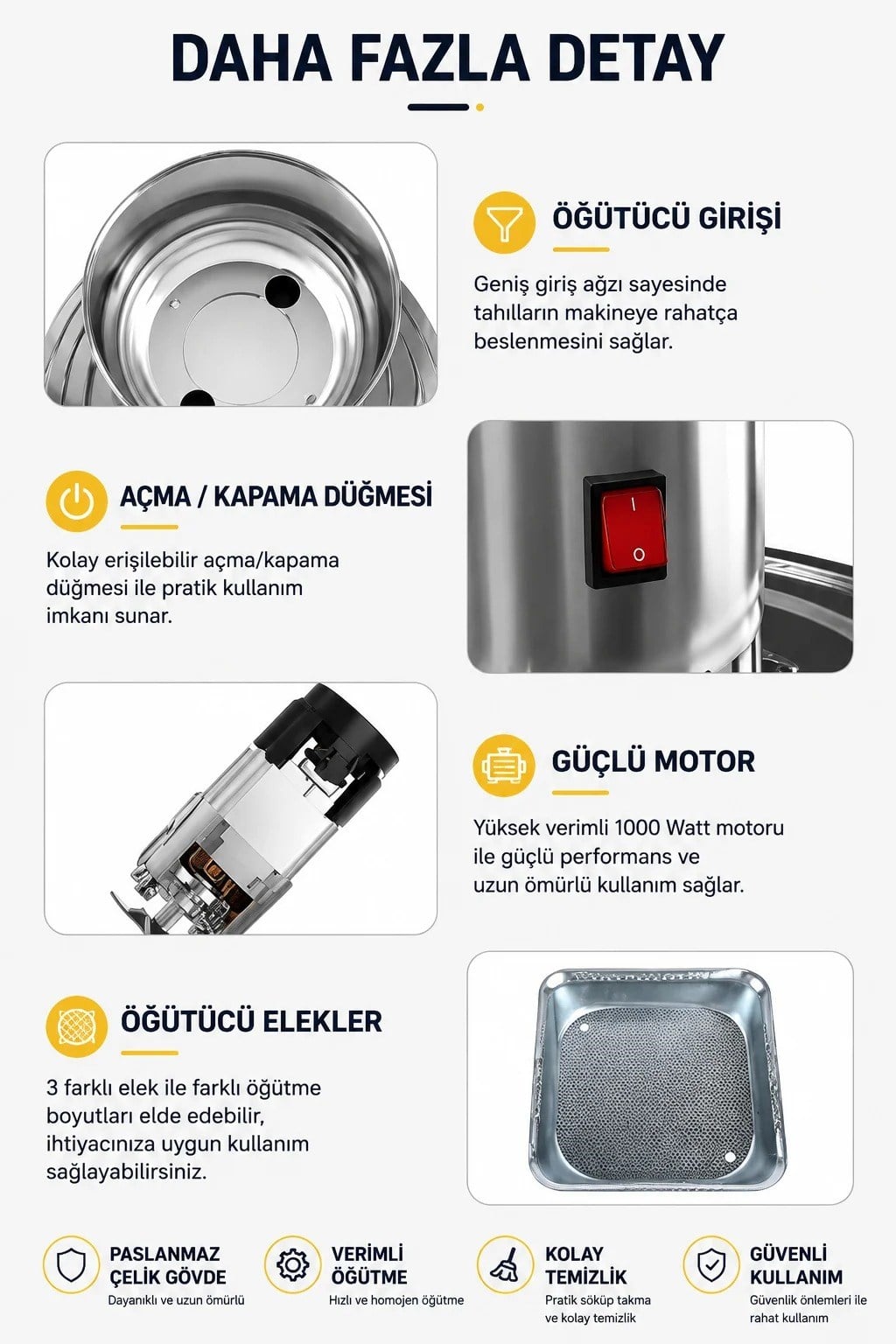 Beren Makine 40 Litre Paslanmaz Çelik Tahıl ve Yem Öğütücü Makinesi – 1300 W, 220 V