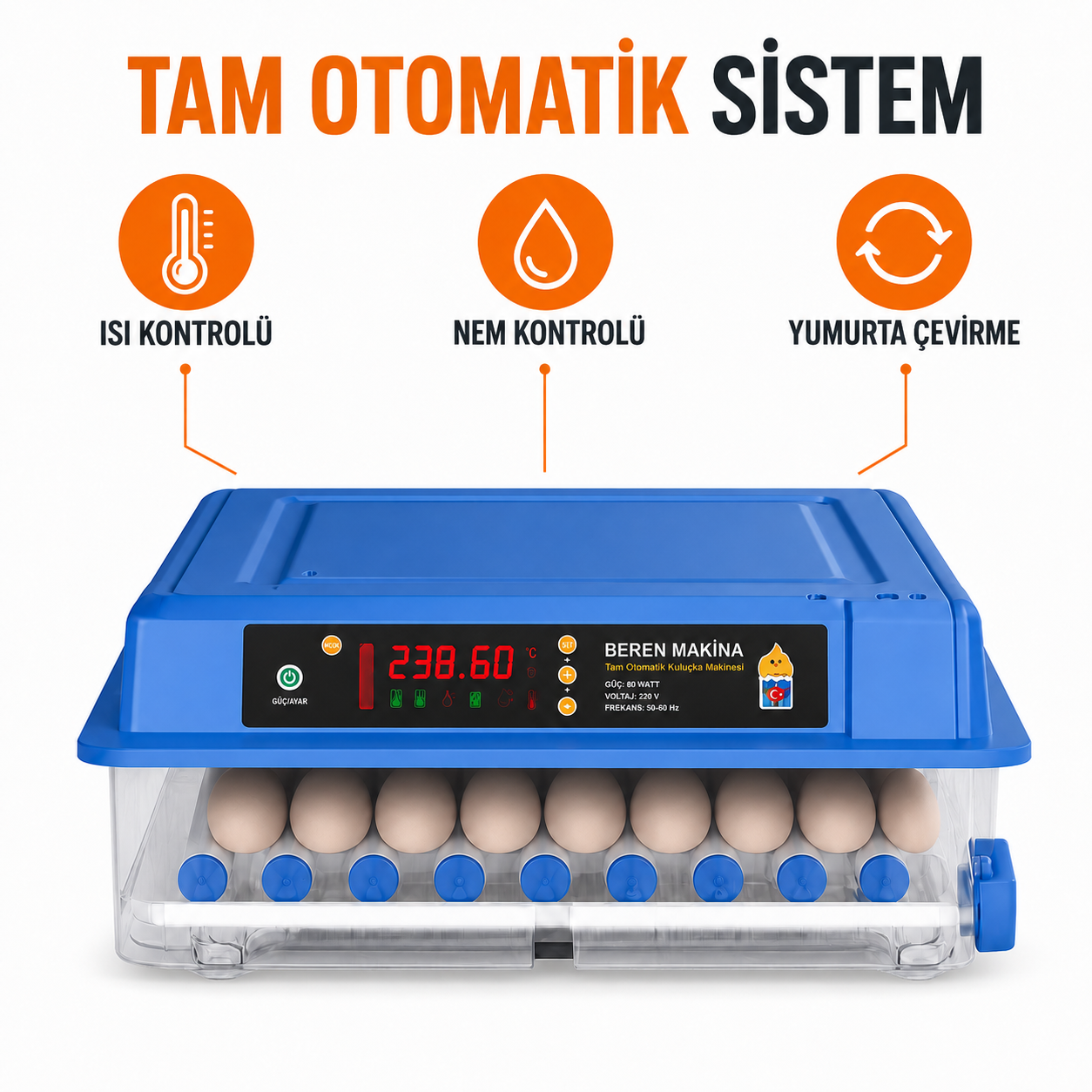 Beren Makine 56 Yumurtalık Tam Otomatik Kuluçka Makinesi – 5 Programlı