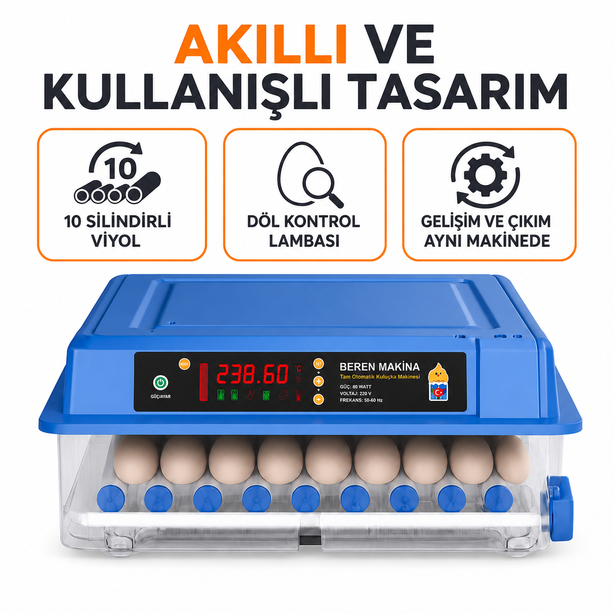 Beren Makine 56 Yumurtalık Tam Otomatik Kuluçka Makinesi – 5 Programlı